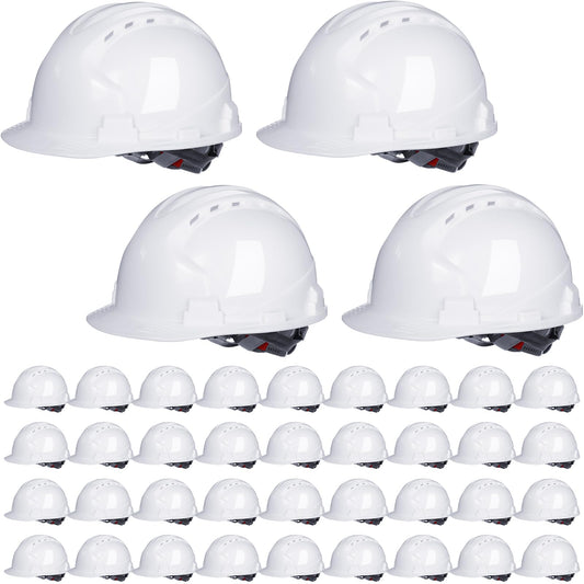 ShinyMatch 40 Pcs 4 Pt. Suspension Hard Hat Bulk Safety Helmets ABS Construction Hardhats Adjustable Ratchet Hard Hats with Vents and Cotton Brow Pad Hard Hats for Men Work Head Protection Supplies