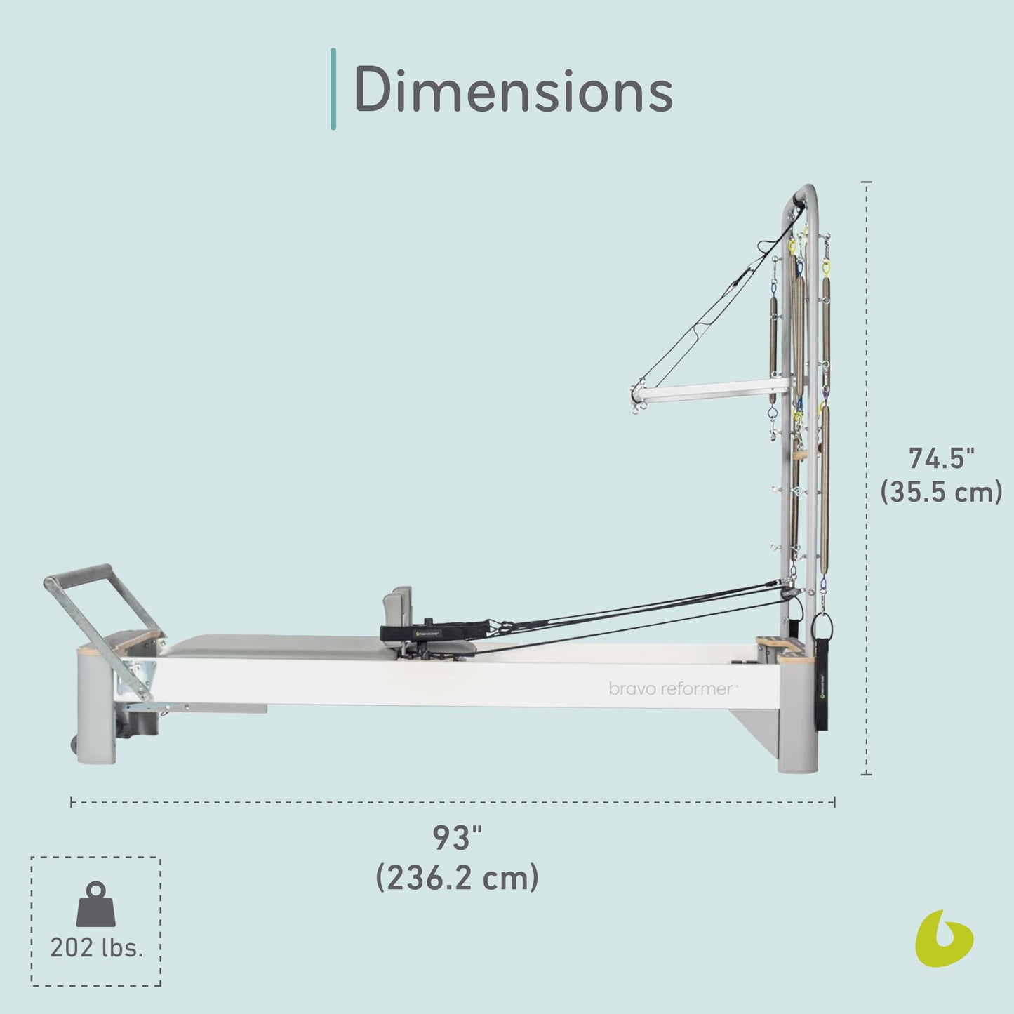 Balanced Body Bravo Reformer with Tower and Mat, Pilates Apparatus for Studio and Home Workouts, Dove