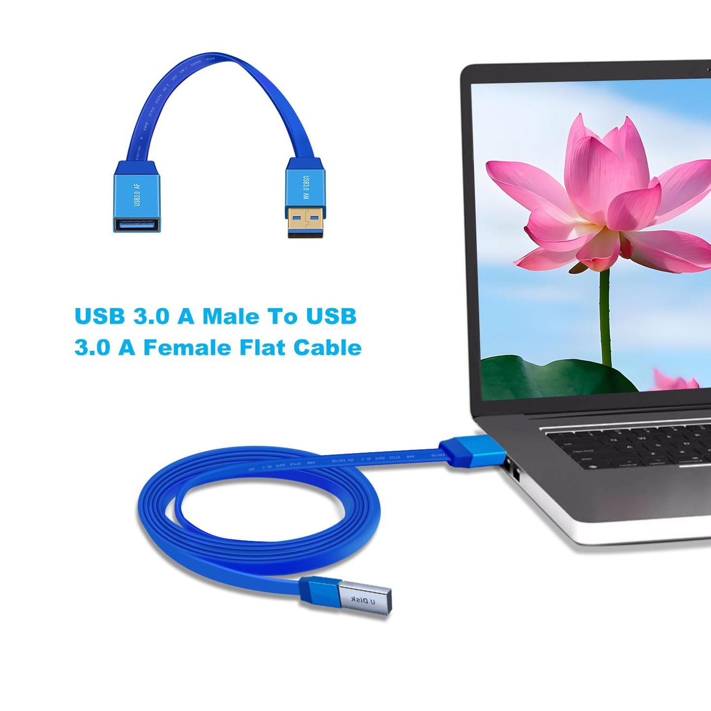YINGAYOU 3.0 5Gbps 12V 3A 1 m/3.3 USB Extension Cable Flat Flat USB Male Female Extension Cable for Devices Such as