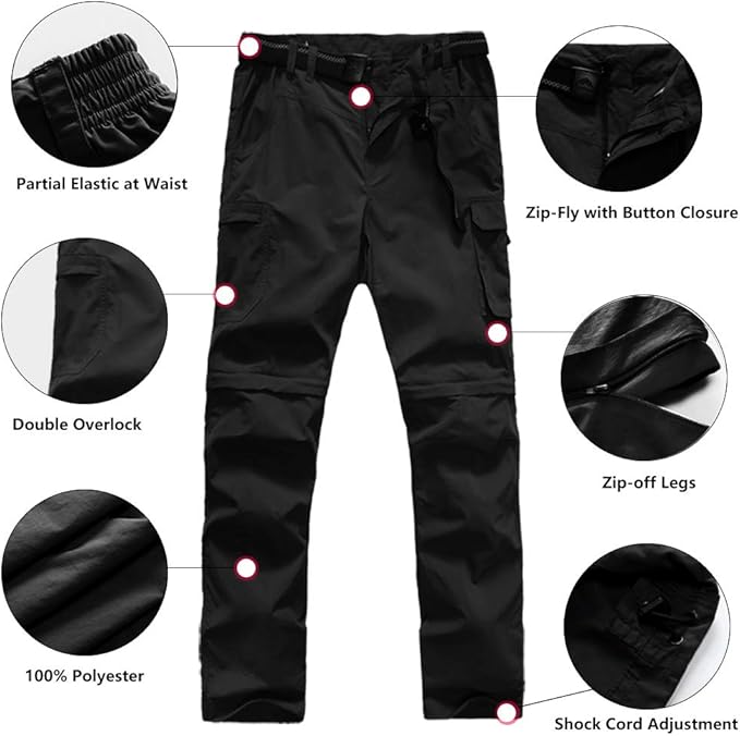 Boy’s Convertible Hiking Pants Lightweight Quick Dry Zip Off Pants for Kids Youth Outdoor UPF 50+ Casual Cargo Trousers