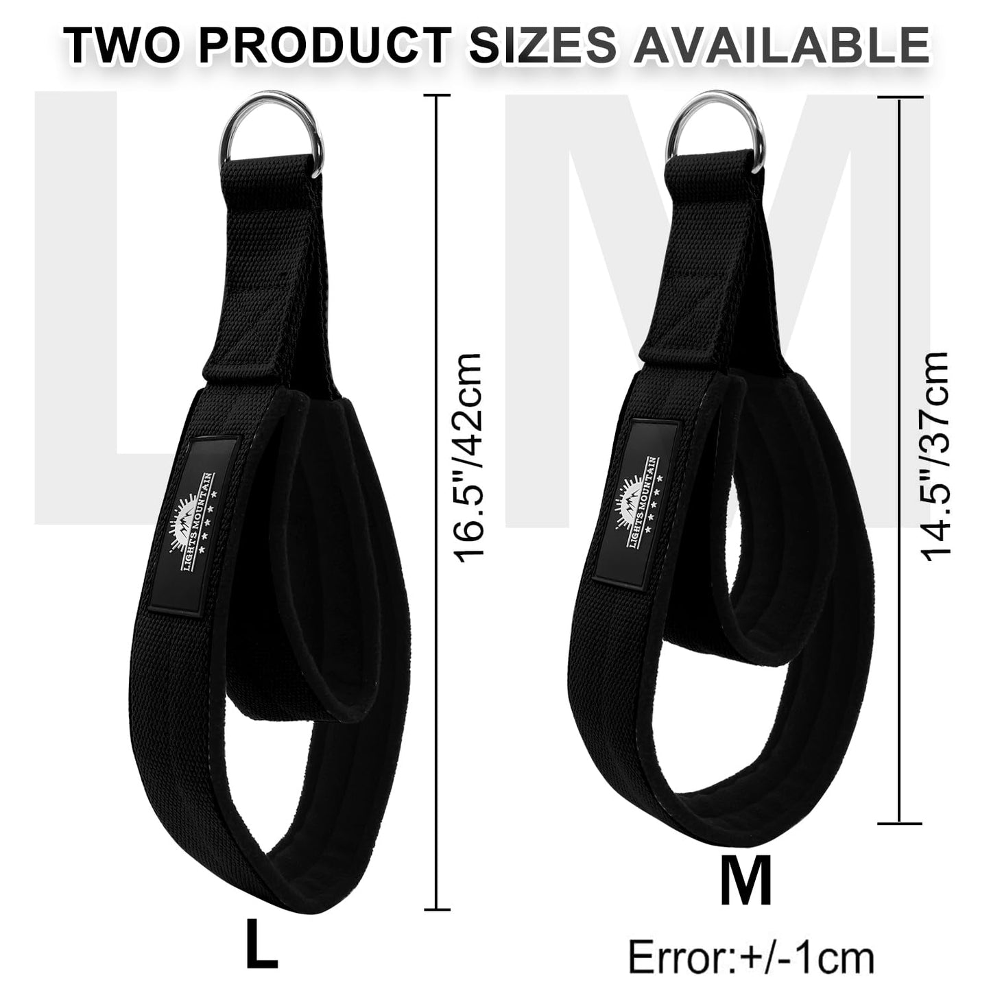 Lights Mountain Durable Pilates Double Loop D-Ring Straps - Padded Handles for Reformer, Yoga & Home Gym Workouts (black M)