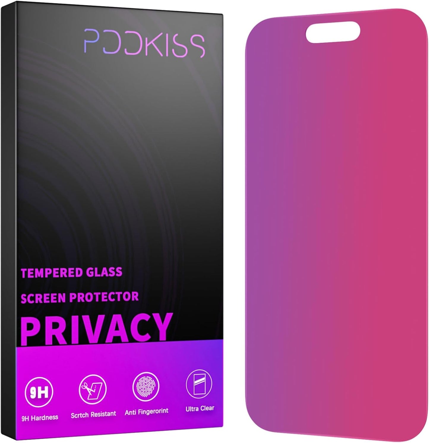 15/iPhone 16 6.1 Inch, PDDKISS Compatible for iPhone Privacy Screen Protector Tempered Glass Pink Gradient Anti Spy
