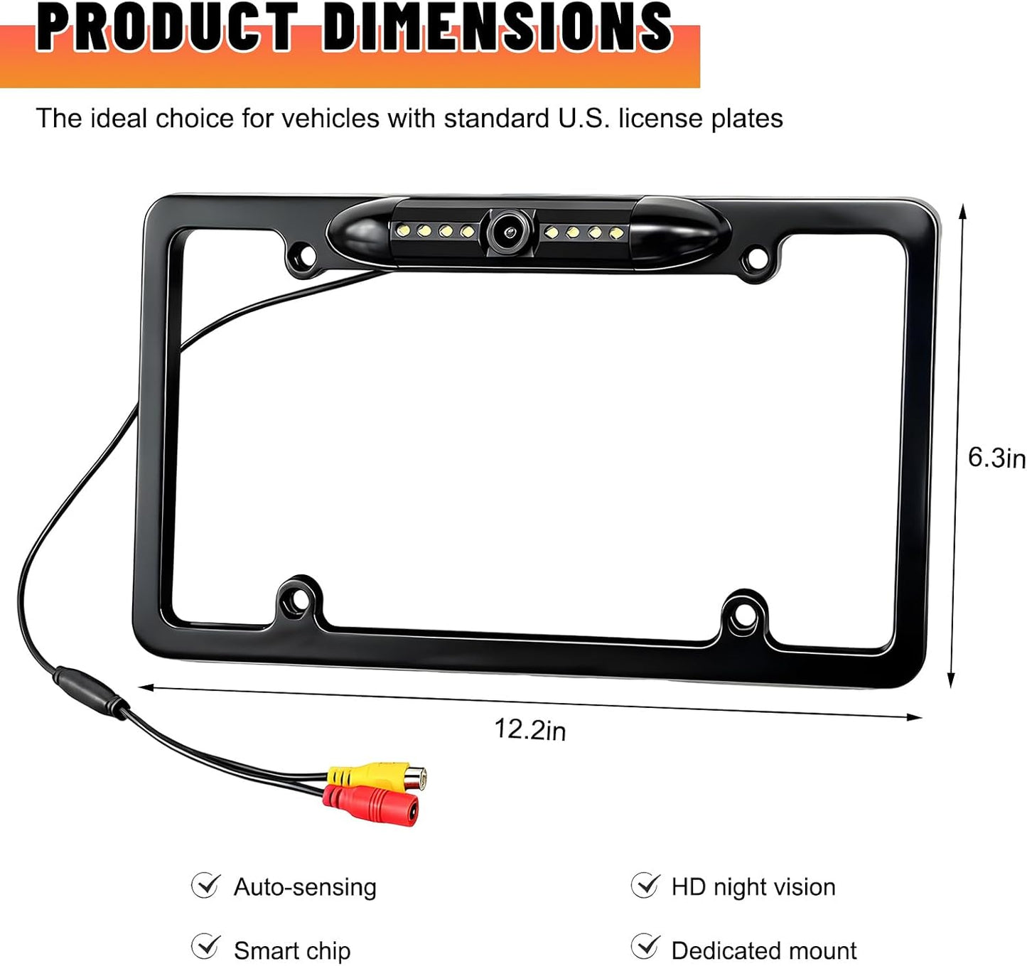 Fkewp 12V 8 170 License Plate Frame Backup Camera, Waterproof Rear View Camera with License Plate & LED, Viewing Angle