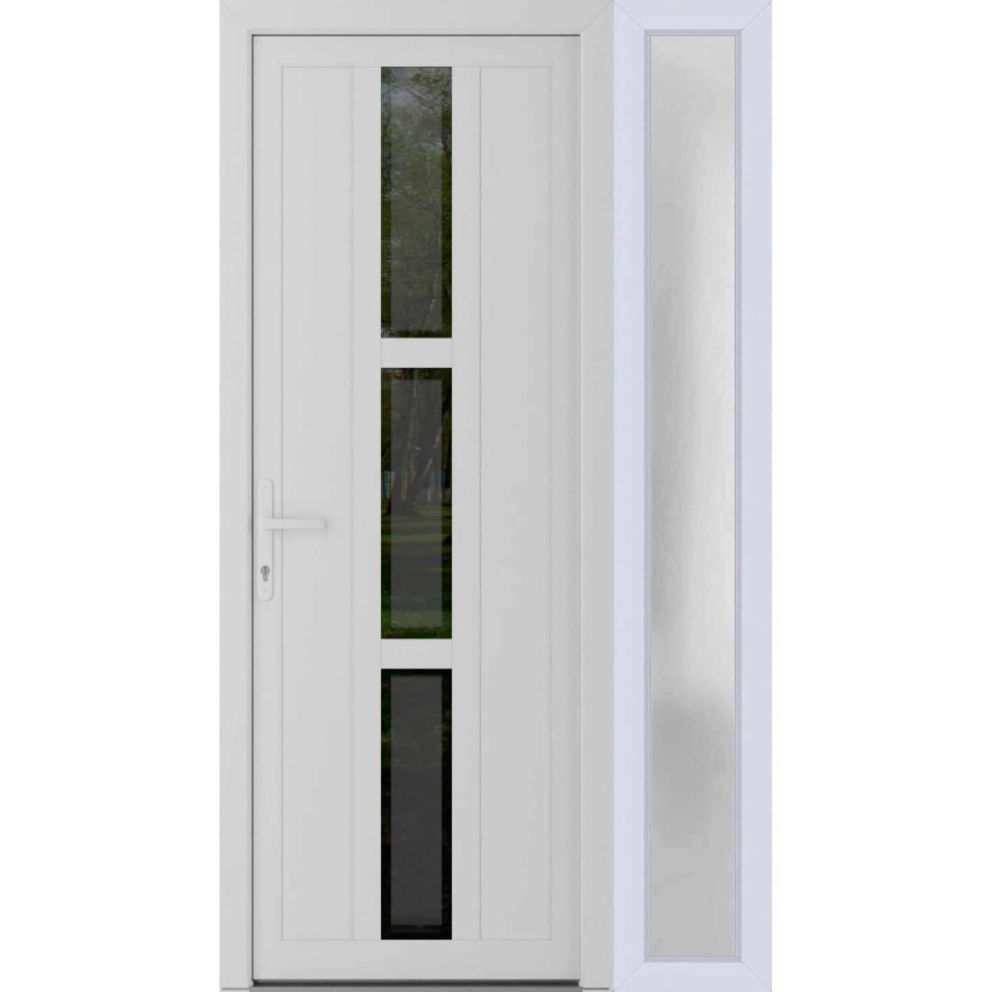 VDOMDOORS Front Exterior Prehung Metal-Plastic Door Frosted Glass | Manux 8112 White Silk | Side Sidelite Transom | Residential Doors Entrance Patio Garage 50 x 80 (W36+14 x H80) Right-Inswing