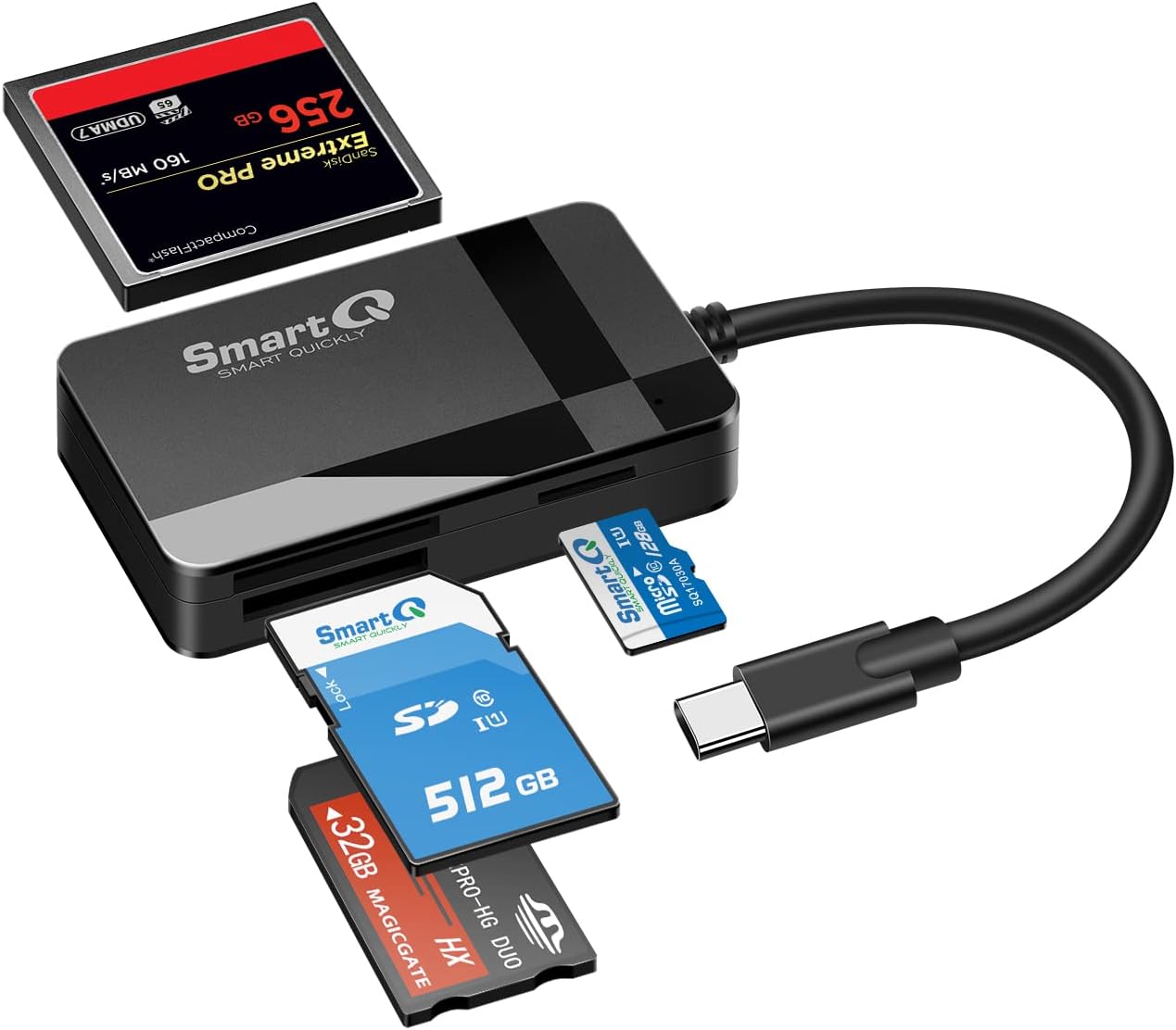 SmartQ 4-in-1 3.0 S10/S9/S8, 2 SD Card Reader, USB C SD/Micro SD/MS/CF Memory Card Reader, Adapter for Camera