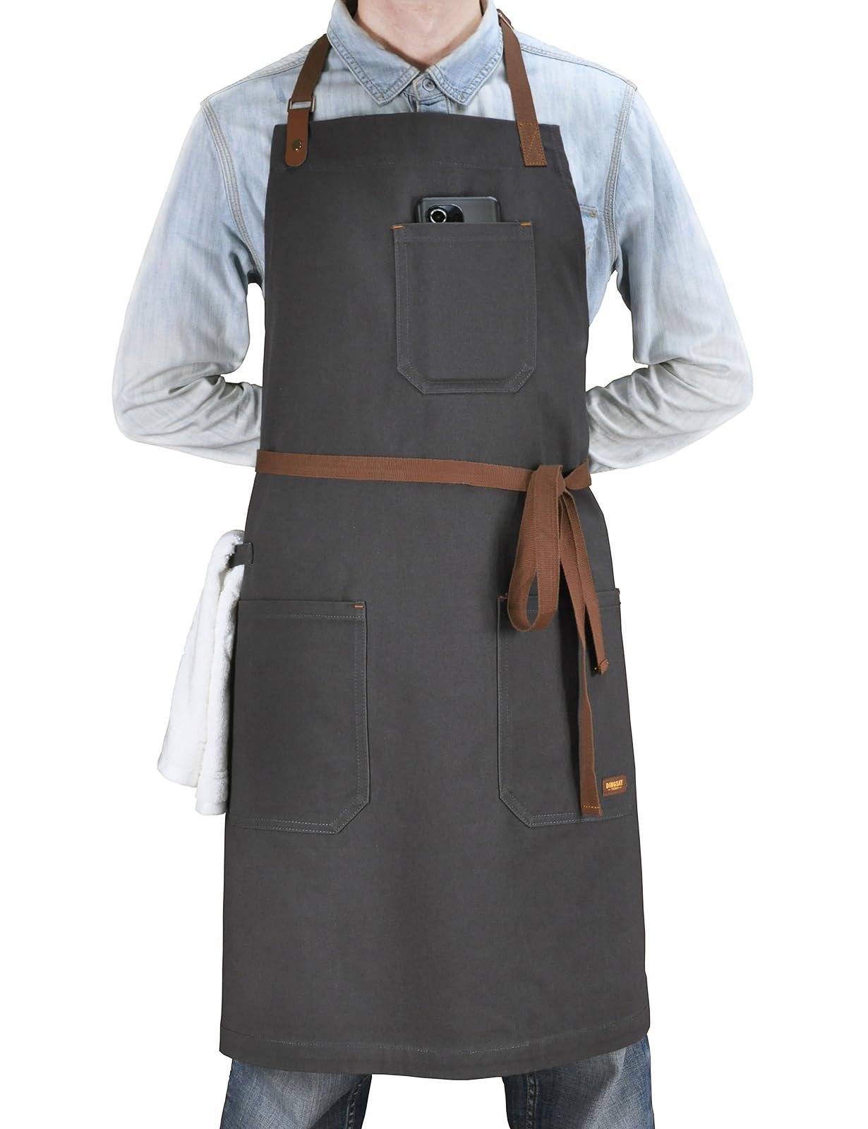 DingSay Trendy Professional Chef Apron for Men Women with Pockets, Bib Apron for Cooking Kitchen Grill BBQ, with Towel Loop and Adjustable Neck Strap (Dark Grey)
