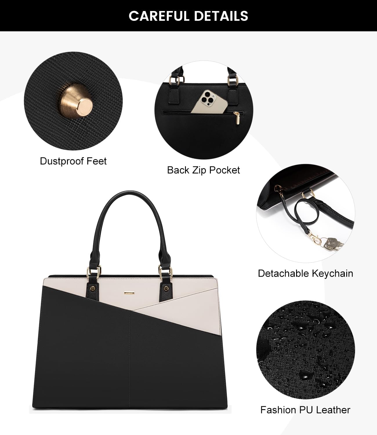 LOVEVOOK 17.3 Inch Laptop Tote Bag for Women, Waterproof Leather Business Office Work Bag Computer Briefcase with Small