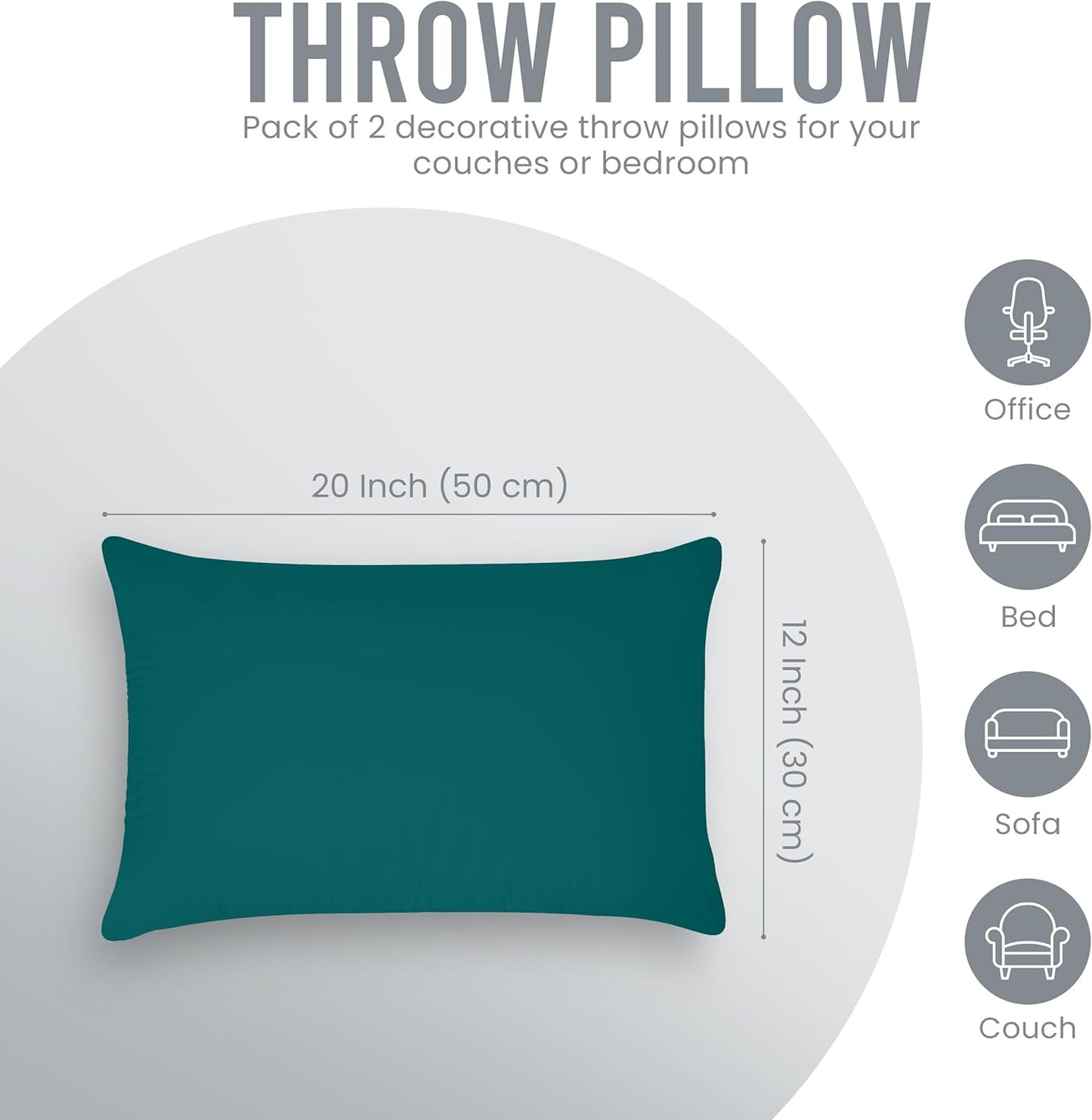 Utopia Bedding 12x20 Pillow Inserts - Set of 2 Dark Teal Decorative Throw Pillows | Soft & Fluffy Cushions for Bed, Sofa & Couch