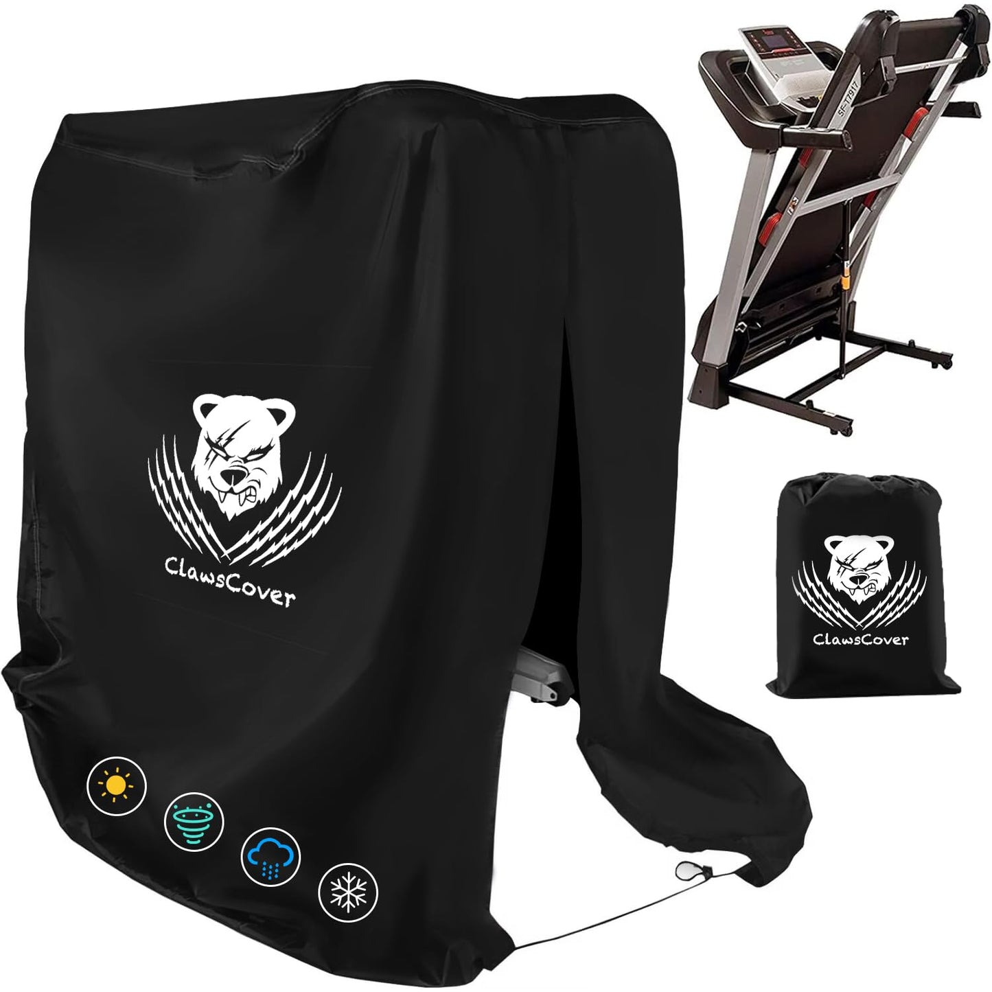 ClawsCover Folding Treadmill Cover Waterproof Dustproof Running Machine Cover Exercise Workout Equipment Protective with Windproof Drawstring and Air Vents Fits for Home Gym Indoor Outdoor