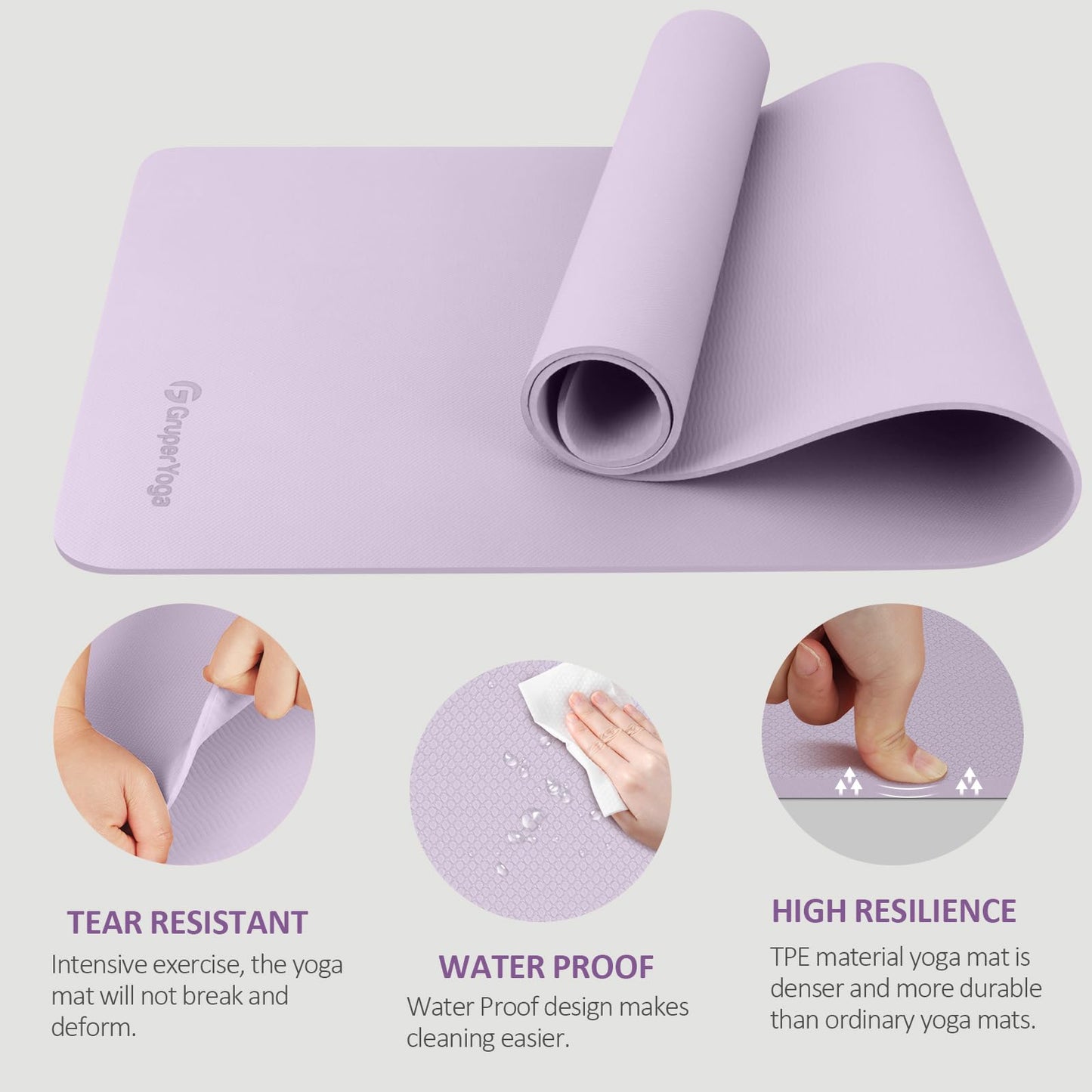 Gruper Yoga Mat Non Slip, 72"L x 24"W x 0.24"/0.32"TH, Anti-Tear Exercise Mat with Carrying Strap and Bag, Pro TPE Yoga Mats for Women, Workout Mats for Home, Pilates and Floor Exercises