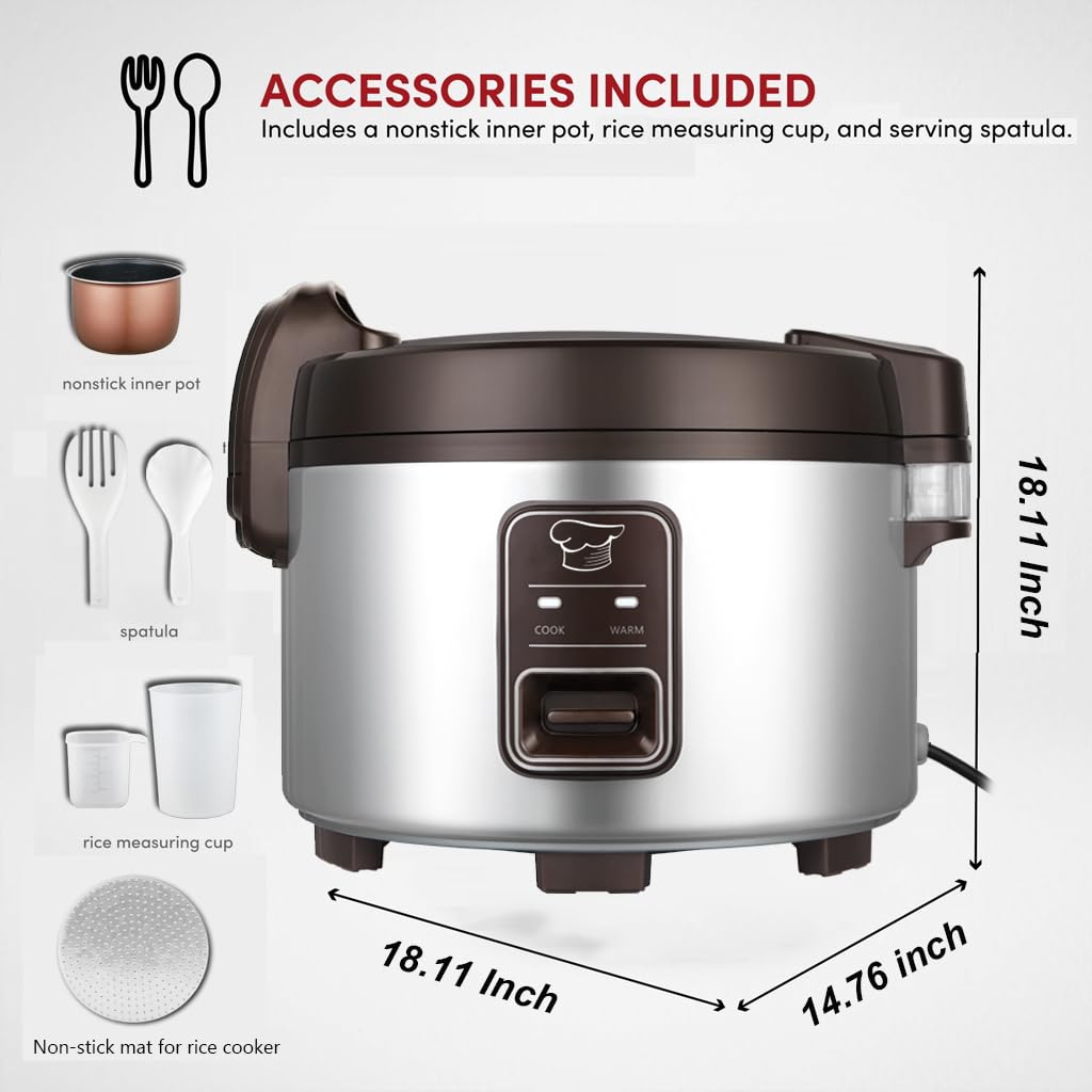 GOLREAN 15.8QT Large Commercial rice cooker 84 cups cooked / 32 cups uncooked rice Commercial Electiric Rice Warmer for 60-70 people, with One-Touch Operation
