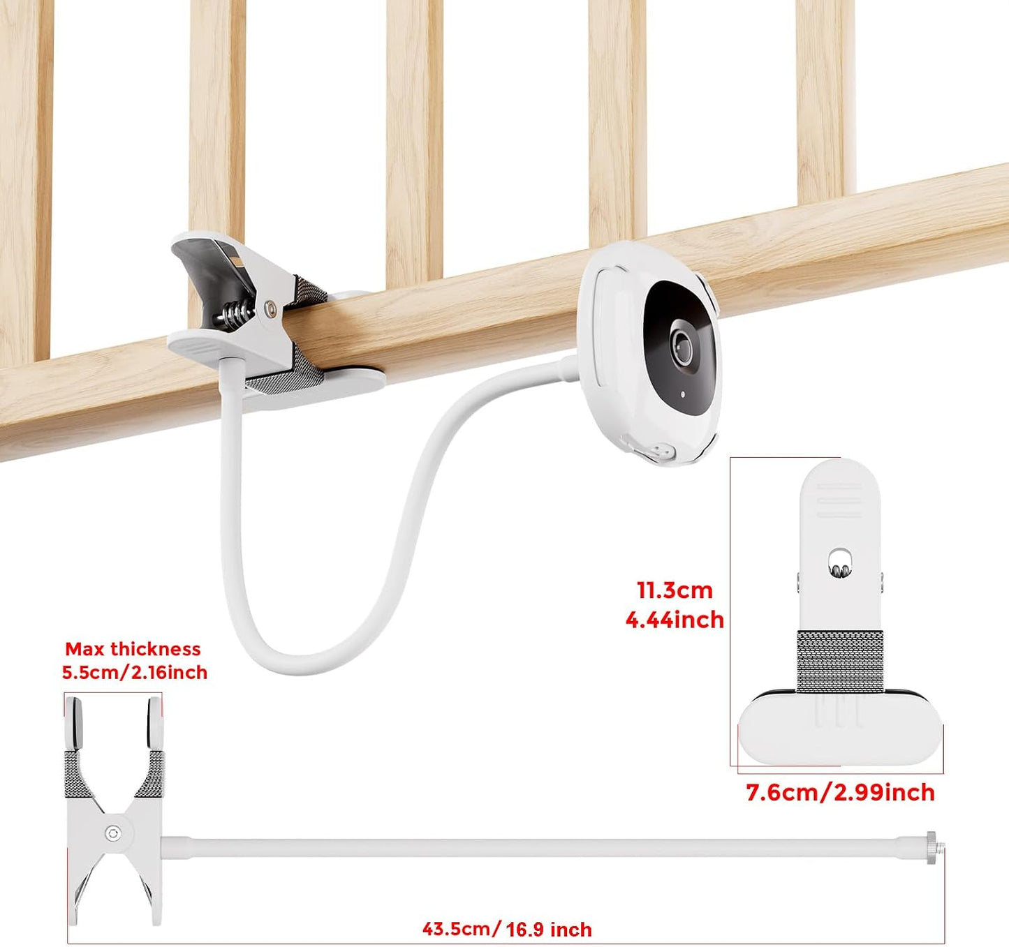 16.9in honecumi Baby Monitor Clip Mount Compatible with Nanit Pro Smart Baby Monitor & Flex Stand, Flexible Gooseneck