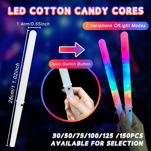 50 Pcs LED cotton candy cones,Glowing cotton candy sticks，Cotton candy holder reusable and waterproof, suitable for Christmas party (colorful)