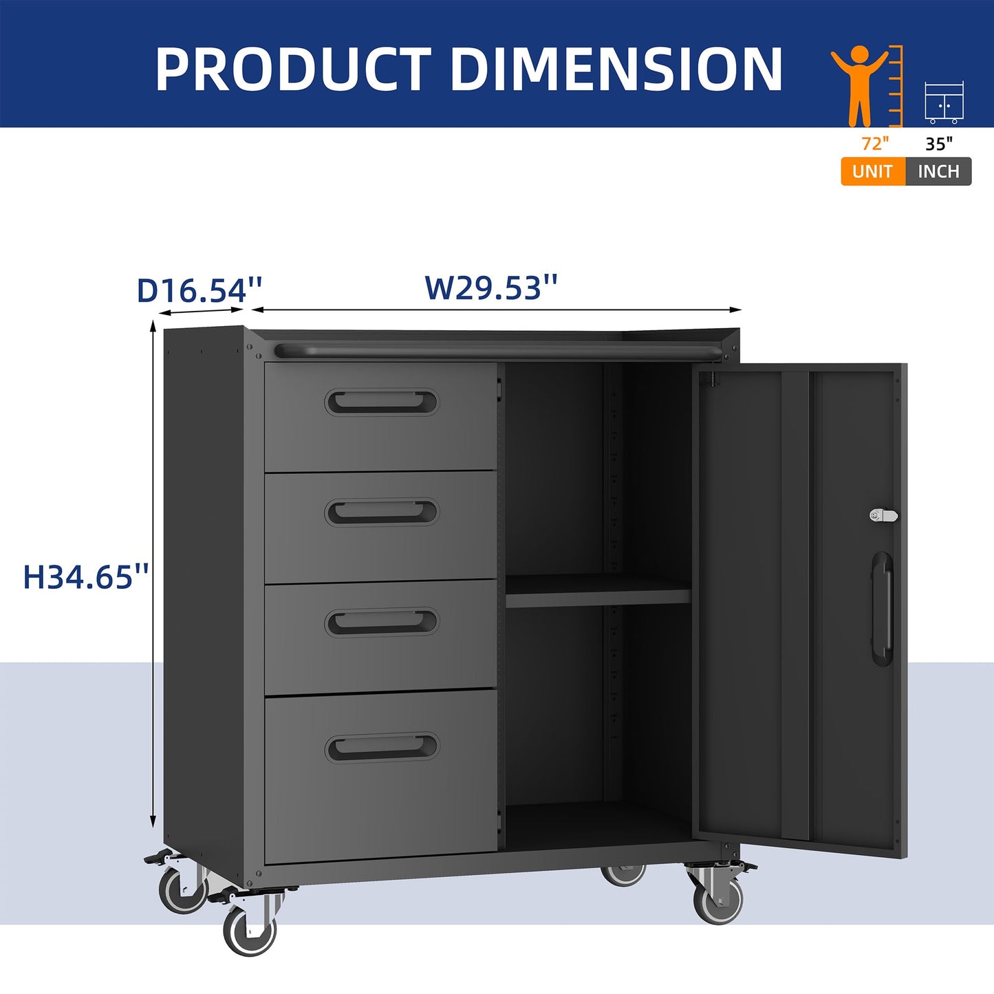 VIYET 2-Pack Rolling Garage Tool Cabinet,Heavy Duty Steel Rolling Tool Chest with Lockable Doors & Adjustable Shelves,Mobile Workshop Storage Cart for Garage Organization,Black