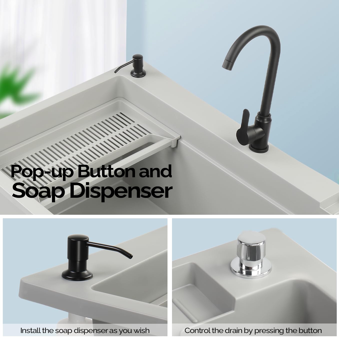 Bonnlo 37-Gallon Freestanding Utility Sink with Faucet, 36" Heightened Basin for Laundry, Garage, Outdoor Garden, Pet Wash, Heavy Duty Plastic Laundry Tub with Storage Shelf, 40"L×24"W×36"H (Gray)