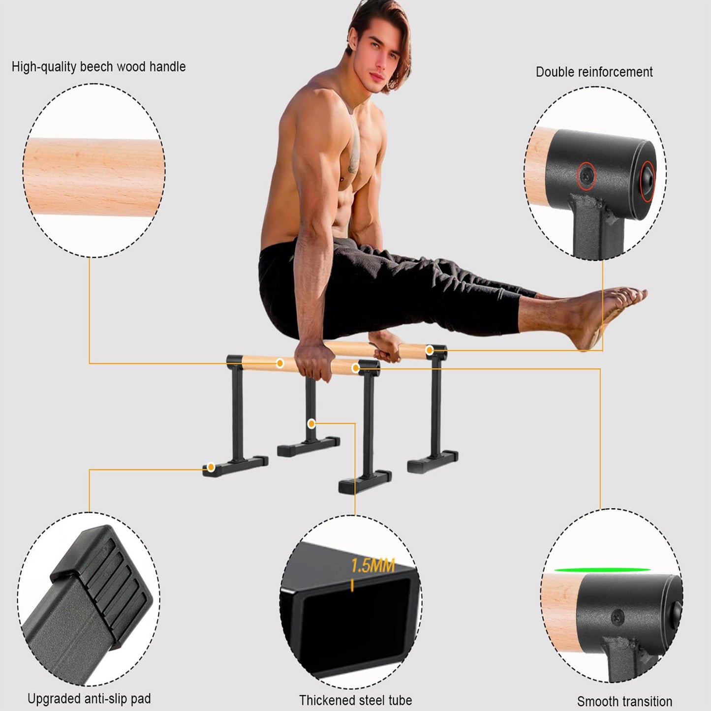 Wooden Parallettes Bars - Push Up Bars Calisthenics Equipment for Handstand Training