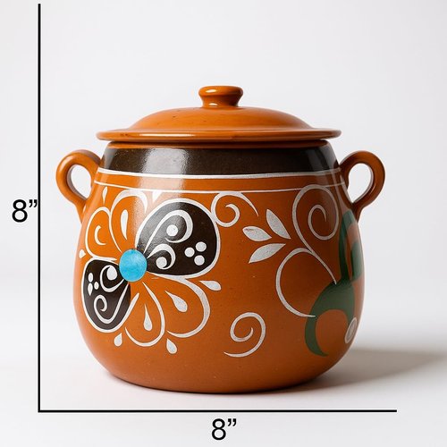 Mis Jarritos Mexican Clay Bean Pot W/Lid, Olla De Barro Frijolera Decorada Con Tapa, Cazuela,Cookware, Traditional Classic Pot. (1-1.25Gallon) (Food Safe) (Made In Mexico) (Olla Jalisco) (1) (1)