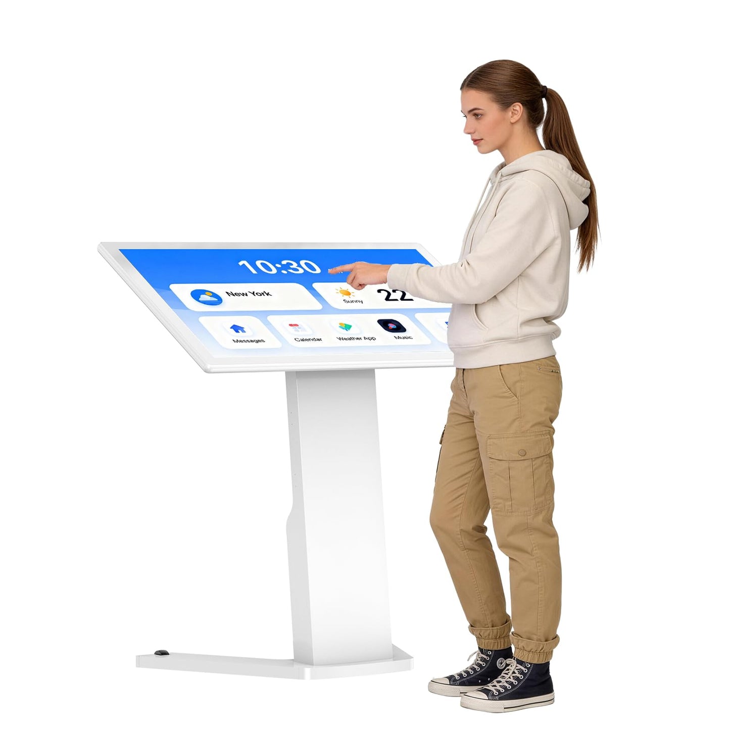 MWE 43 Inch Touch-screen Self Service Kiosk, Floor Standing Digital Signage Display, FHD Information Kiosk, 2 Speakers, Interactive Display for Mall Navigation/Self-Ordering/Advertising/Retail Store