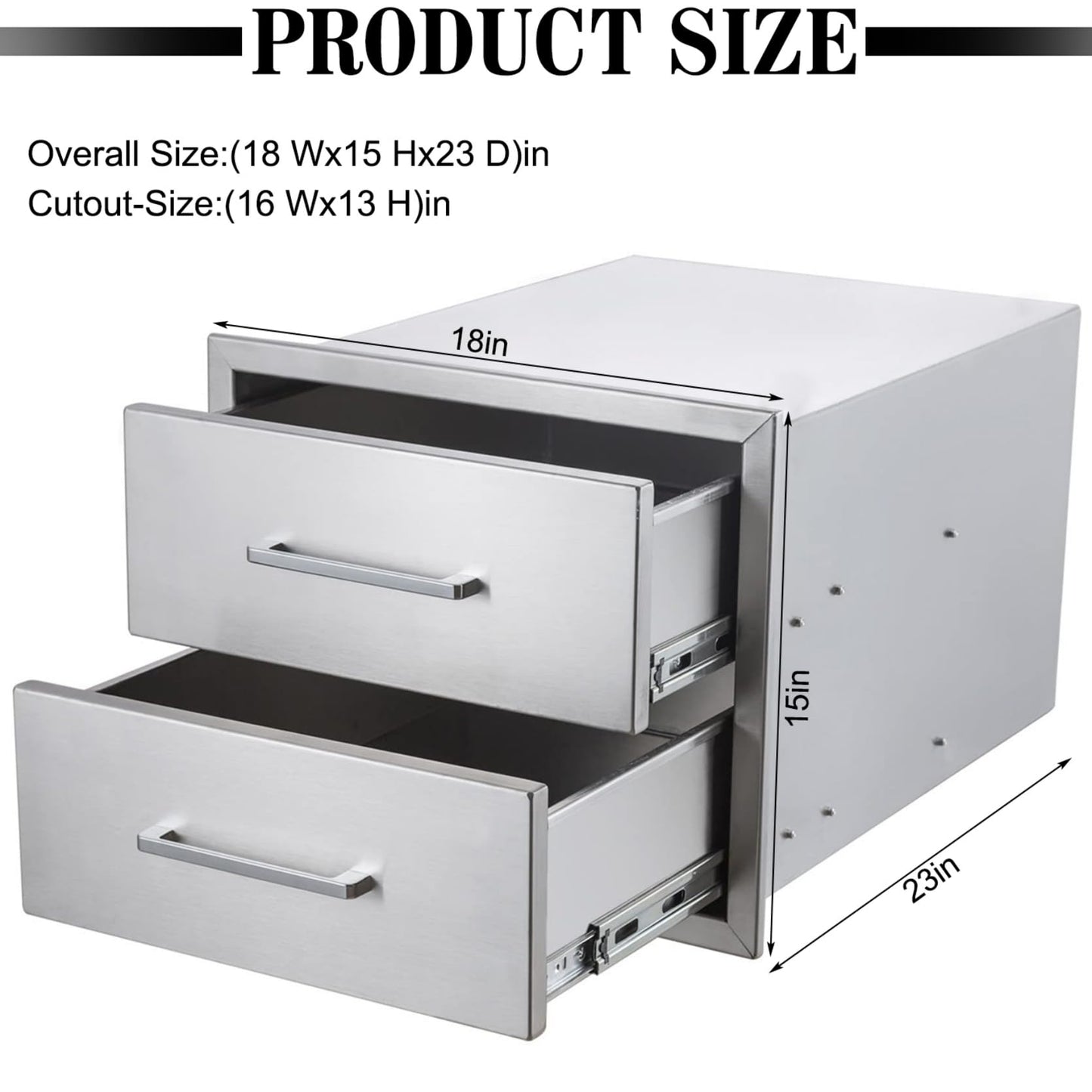 ZHAIUPON Outdoor Kitchen Access Drawers, 18" W15 H23 D Stainless Steel Double BBQ Drawers with Handle,Enclosed Built-in Flush Mount for Outdoor Kitchen Grilling,BBQ Island