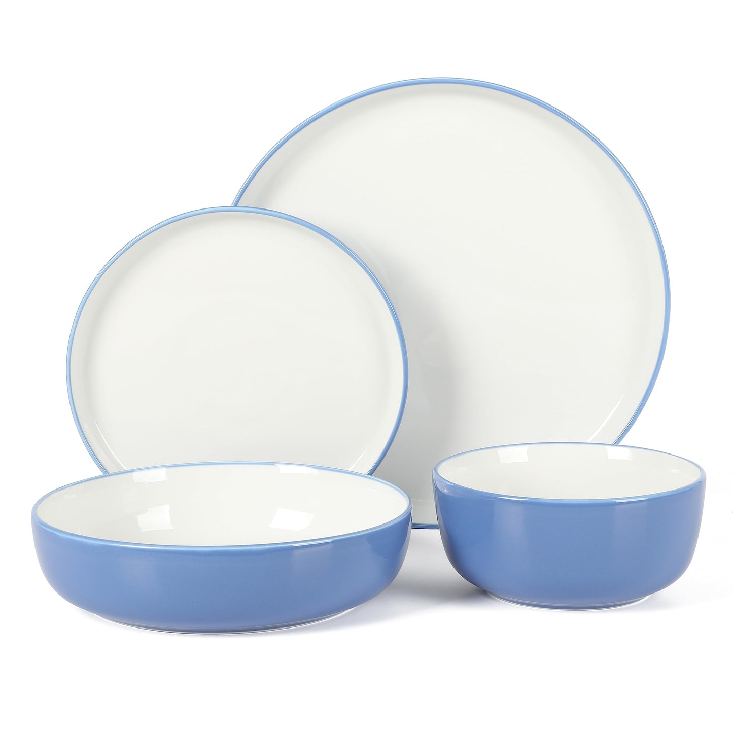 Sur La Table Kitchen Essentials Two-Tone Porcelain Dinnerware Plates and Bowls Set - Blue/White, Service for 4 (16pcs)