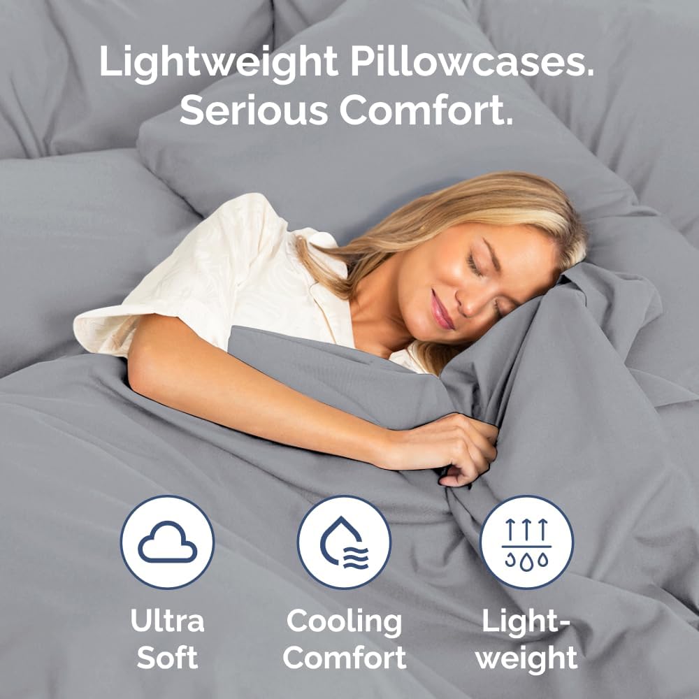 Skiennix Standard Pillow Cases Set of 4 - Ultra Soft Hotel Quality Covers - Machine Washable Steel Blue