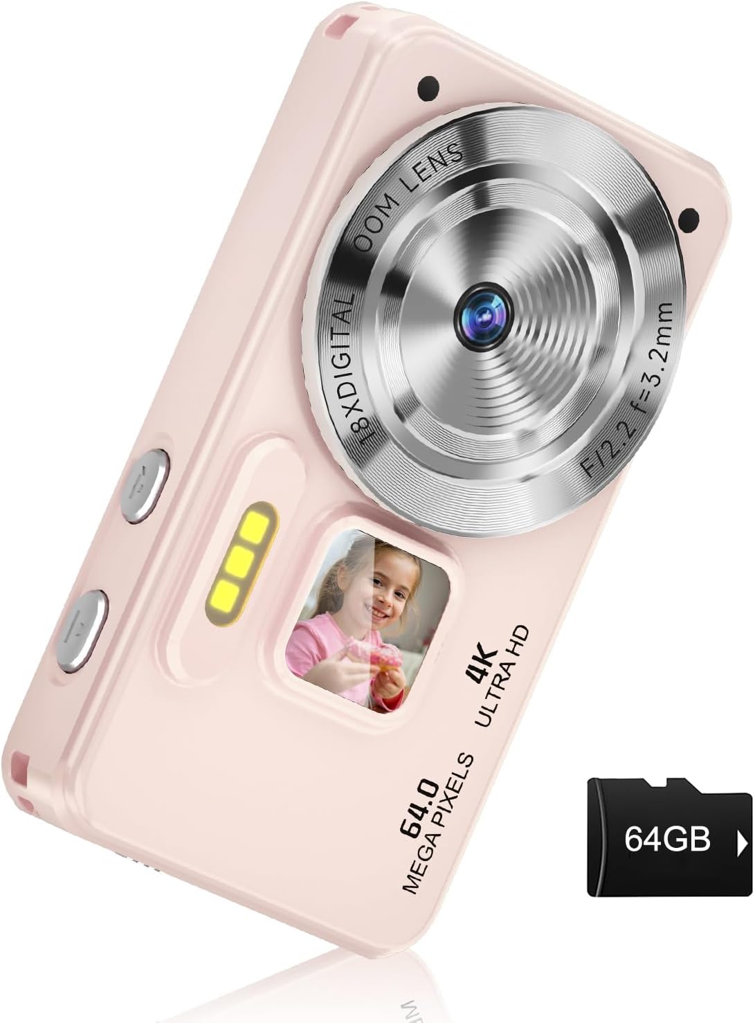 MINIBEAR 4K 64MP 64GB 18X Digital Camera, Autofocus Point and Shoot Digital Cameras for Teens with Card, Zoom