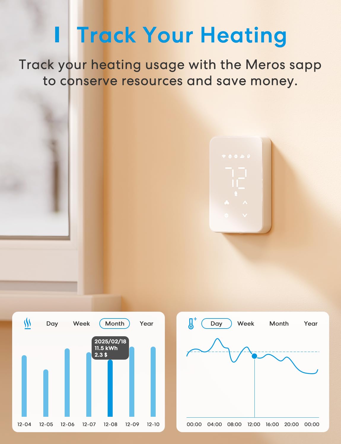 meross Matter Smart Thermostat for Electric Baseboard Heater, Works with Alexa, HomeKit, Google, SmartThings, Programmable WiFi Thermostat for House, Energy Saving, App & Voice Control for Smart Home