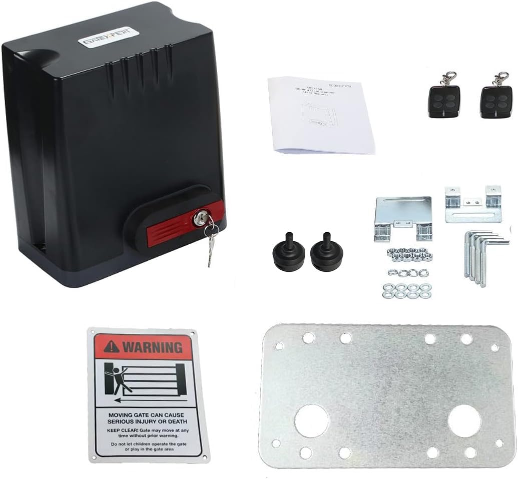 GATEXPERT Sliding Gate Opener Kit with AC 110V/60HZ Motor, Remote Transmitter, Gear Driven Automatic Gate Operator (for 1350lb & 26ft Gate, DK1350-M)