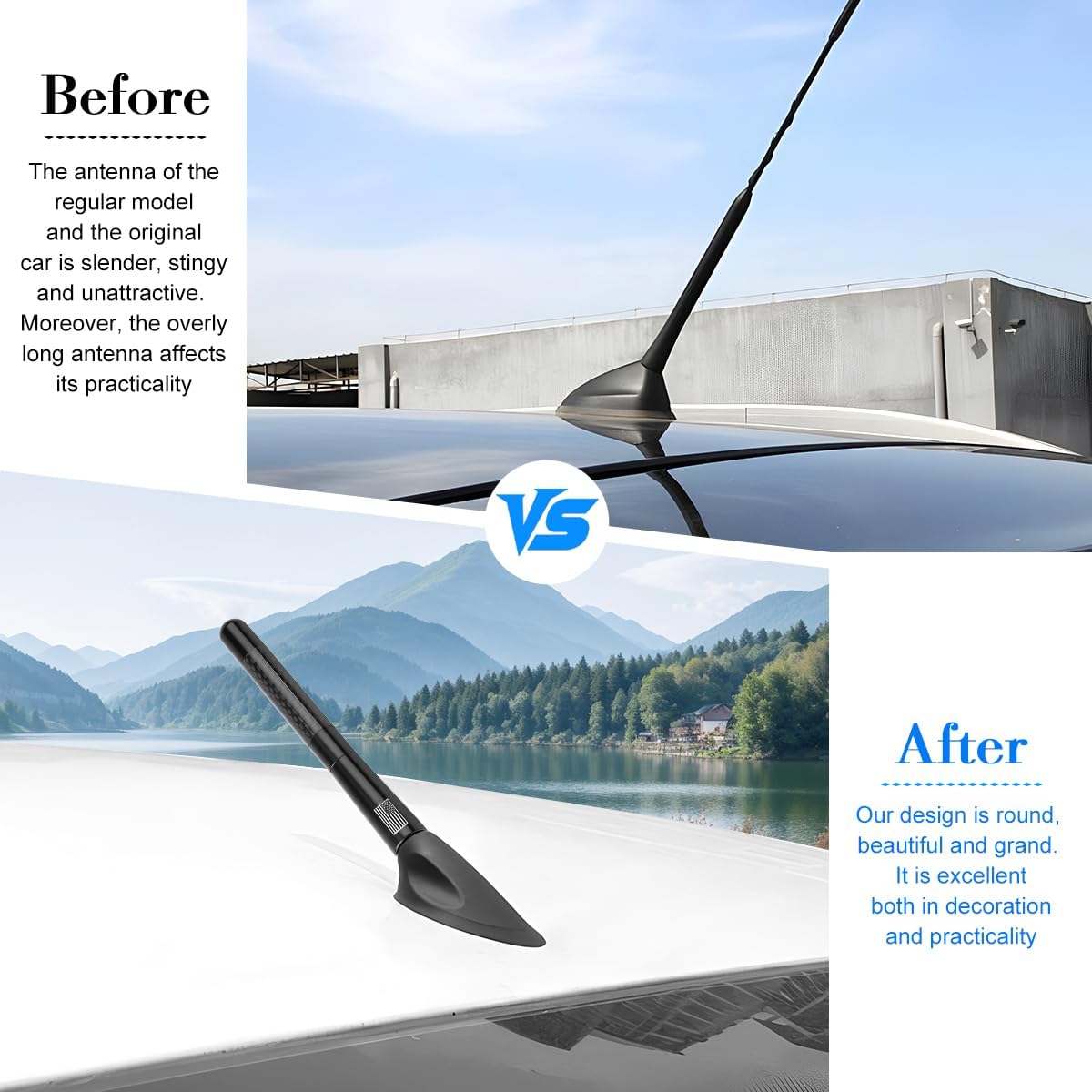 Ywdiml 4.7 inch 2Screw 9Adapter 2Rings, Carbon Fiber Car Short Antenna, American Flag Vehicle Radio Billet Antenna