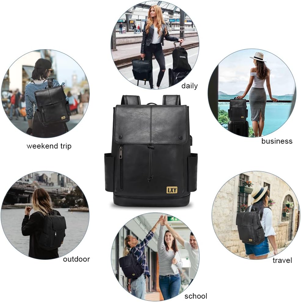 Backpack Backpack LXY Leather Laptop Women Vintage Travel Computer with USB Charging Port, Laptop Purse Book Bag