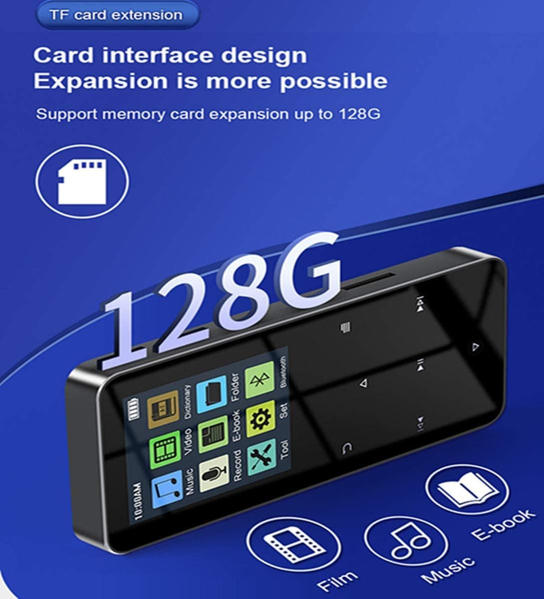 RIJAHO 64GB MP3 5.0 2.0 inch Player with Bluetooth Screen Touch Button Portable Hi-Fi Lossless Music Player Speaker