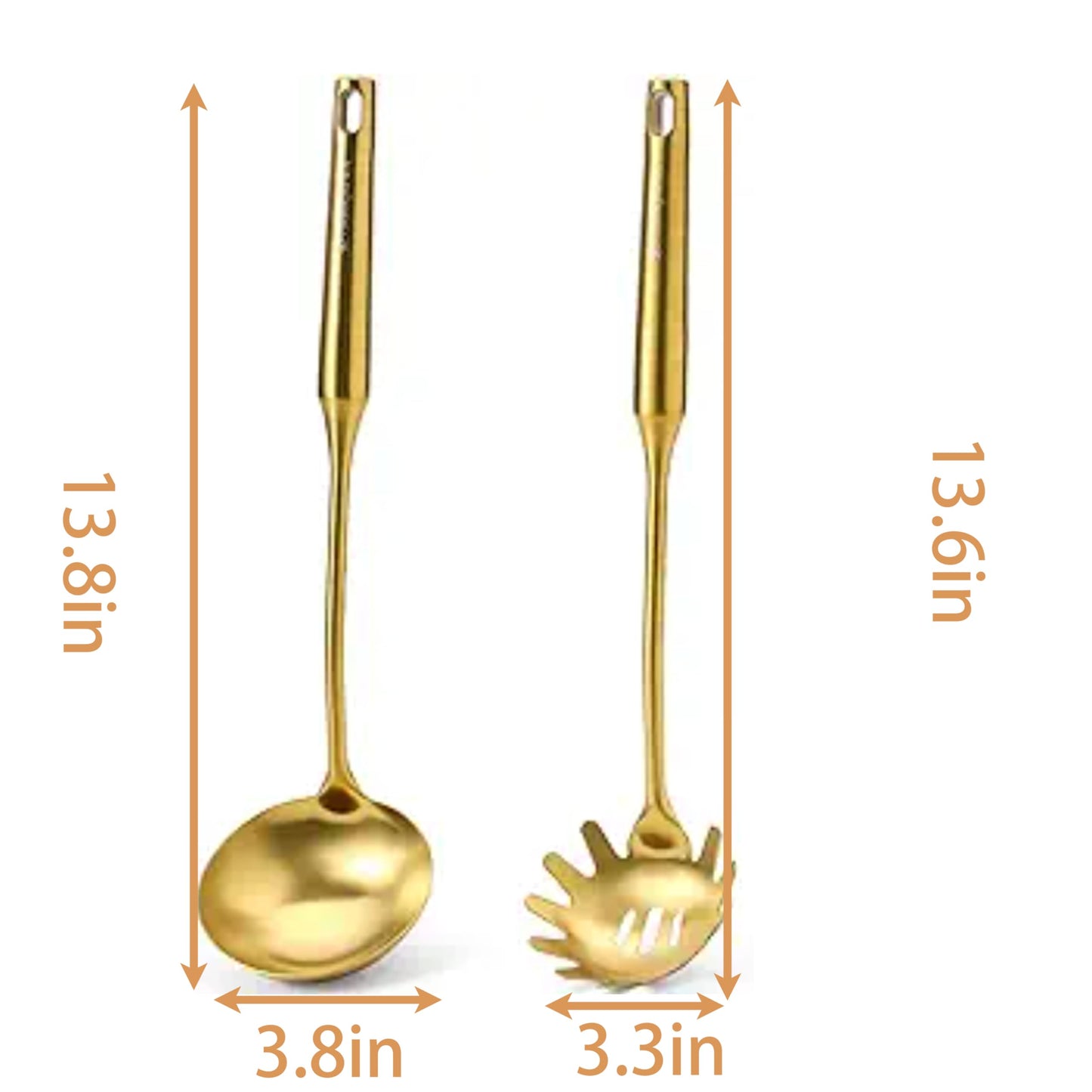 Gold Ladle Stainless Steel Strainer & Serving Spoons Set Premium Pasta Strainer for Cooking, Stirring, Serving Pasta, Soup & Sauce - Heavy-duty Kitchen Utensils for Daily Use & Gifting