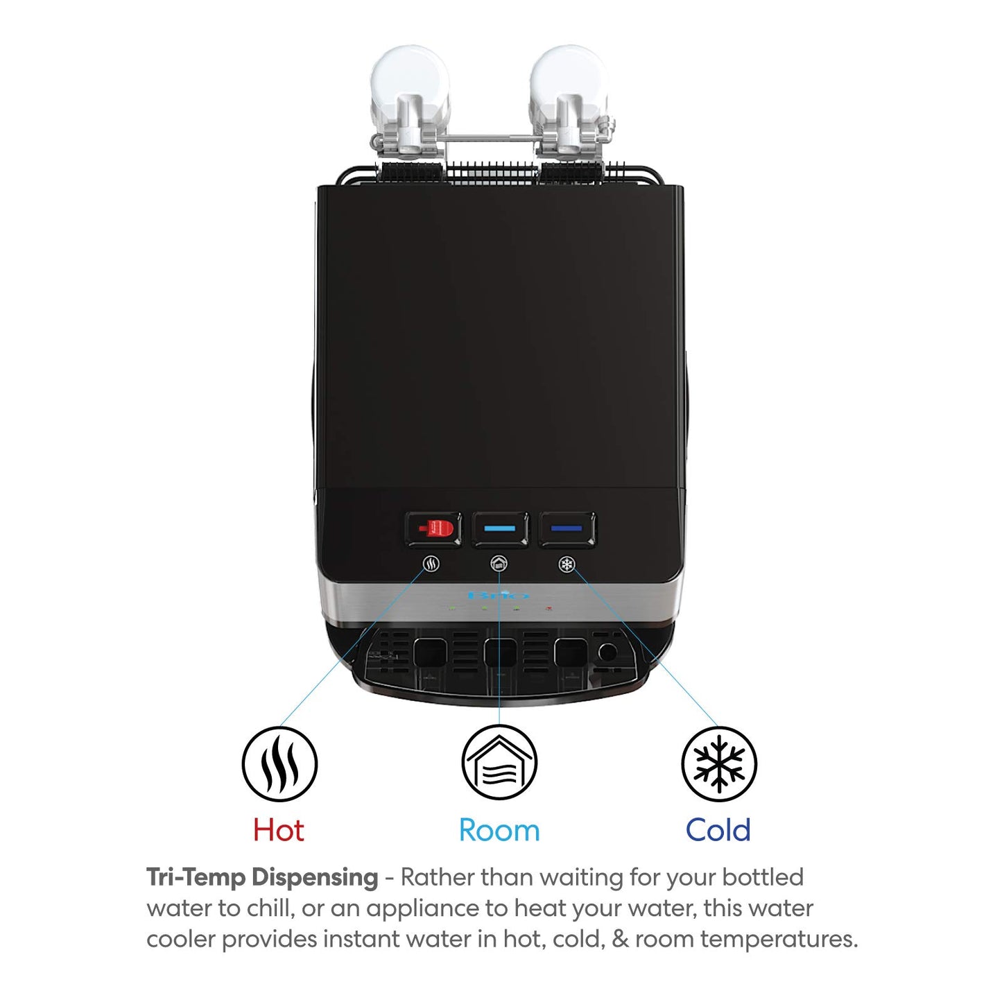 Brio Countertop Self Cleaning Bottleless Water Cooler Dispenser with Filtration - Hot Cold and Room Temperature Water. Free Extra Replacement Filters Included - UL/Energy Star Approved