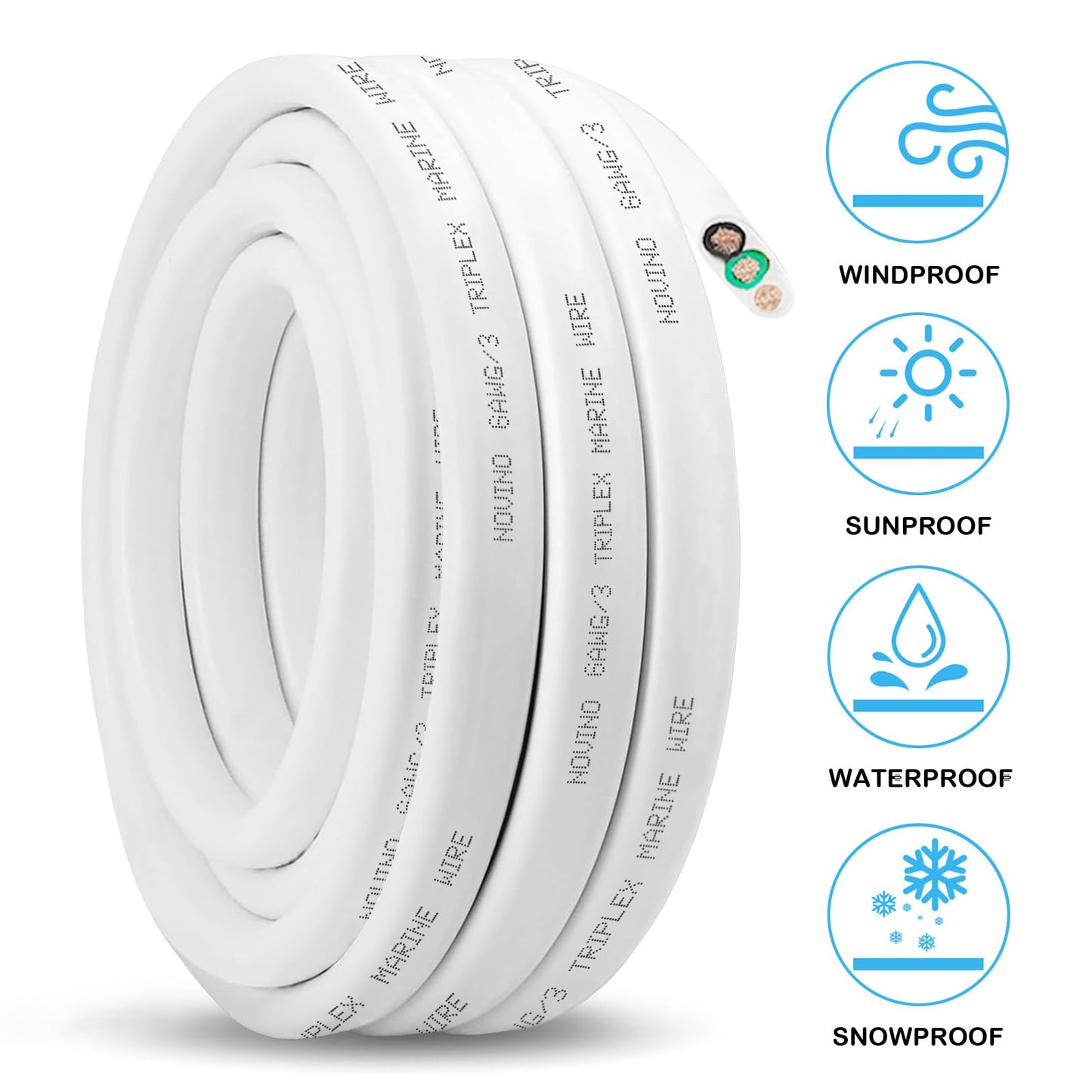 Marine Wire 6 Gauge,6 AWG Marine Grade Wire,6/3 Triplex Boat Cable,6 Gauge Oxygen-Free Copper Cable for Automotive RV Boat Speaker Solar Outdoor - 30ft