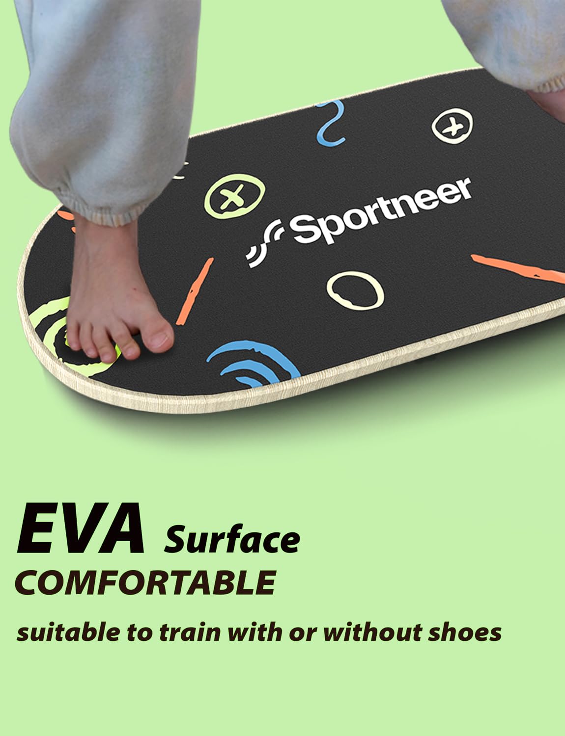 Sportneer Balance Board Kids Wooden Wobble Board for Kids, Safe and Sturdy Balance Trainer, Kids Balance Board for 3-5 6-12 (With Semi-circular Wobble Blocks)