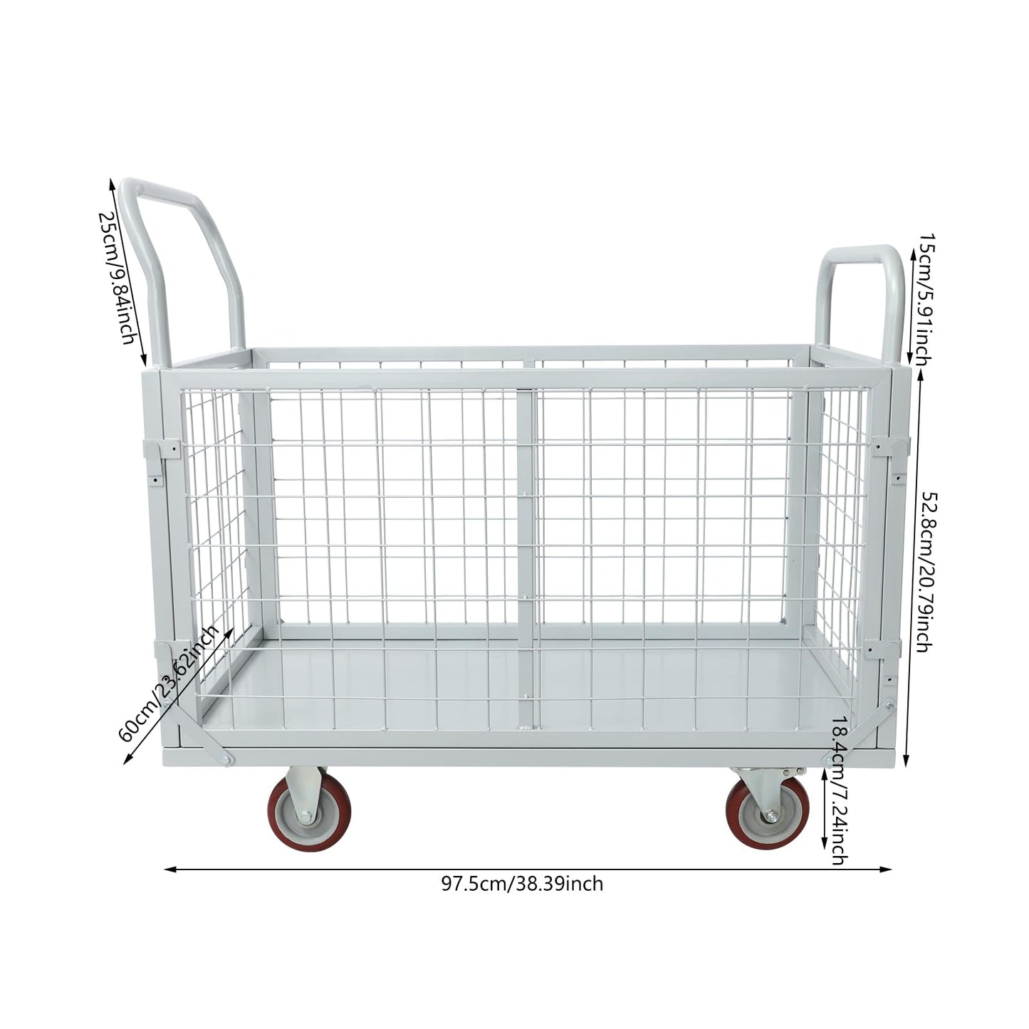 Platform Truck Cart with Cage, 38x24x21in Hand Truck Extra Large Version, Heavy Duty Push Cart Dolly, with Swivel Wheels, 1800lbs Capacity Utility Hand Cart, for Grocery/Storage (4-in-1, 1800lbs)