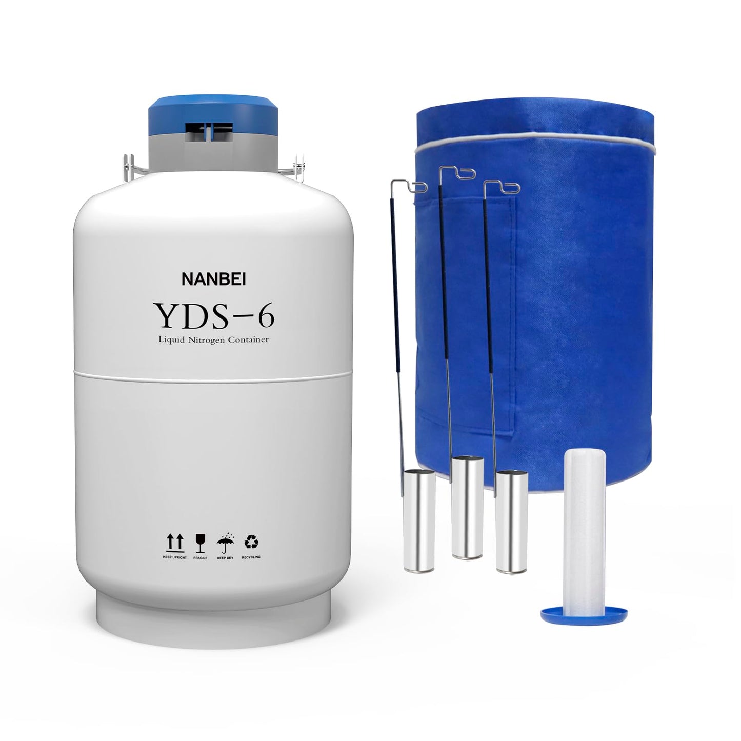 NANBEI 6L Liquid Nitrogen Tank Cryogenic Container Aluminum Alloy Liquid Nitrogen Dewar Static Cryogenic，Liquid nitrogen dewar with Straps,for Beauty Industry, Semen Preservation, Scientific