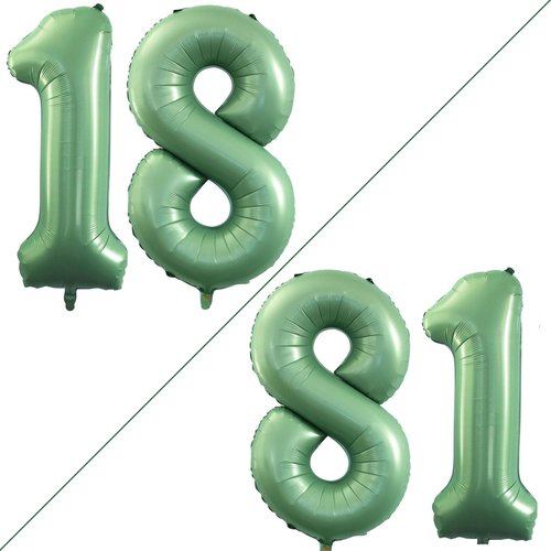 GOER Jumbo 42-Inch Number 18 Balloons - Sweet 18 Party Decorations in Sage Green | Helium-Ready Foil