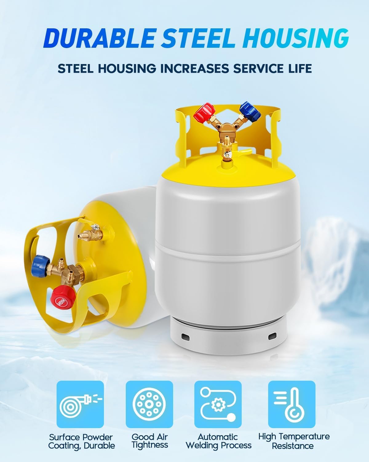 Recovery Tank Refrigerant Recovery Cylinder Tank 30 LB with 1/4 SAE Y-Valve Liquid/Vapor Reclaim Tank AC Freon Refrigerant Recovery Tank Reusable Cylinder Tank Without Float Switch