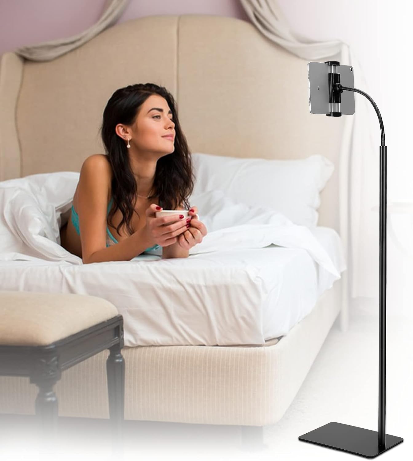 LanPavilion (4.7''-13''), iPad Stand, Adjustable Tablet Floor Stand Metal Tablet Holder with Flexible Gooseneck