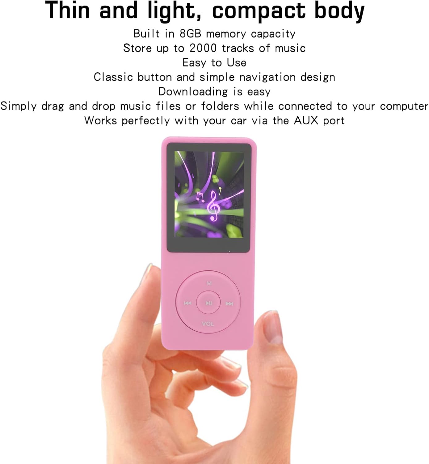 Zopsc 8GB MP3 1.8in 64GB Player, Music Player with FM Radio, Movies, Music, Ebook, Supports Up