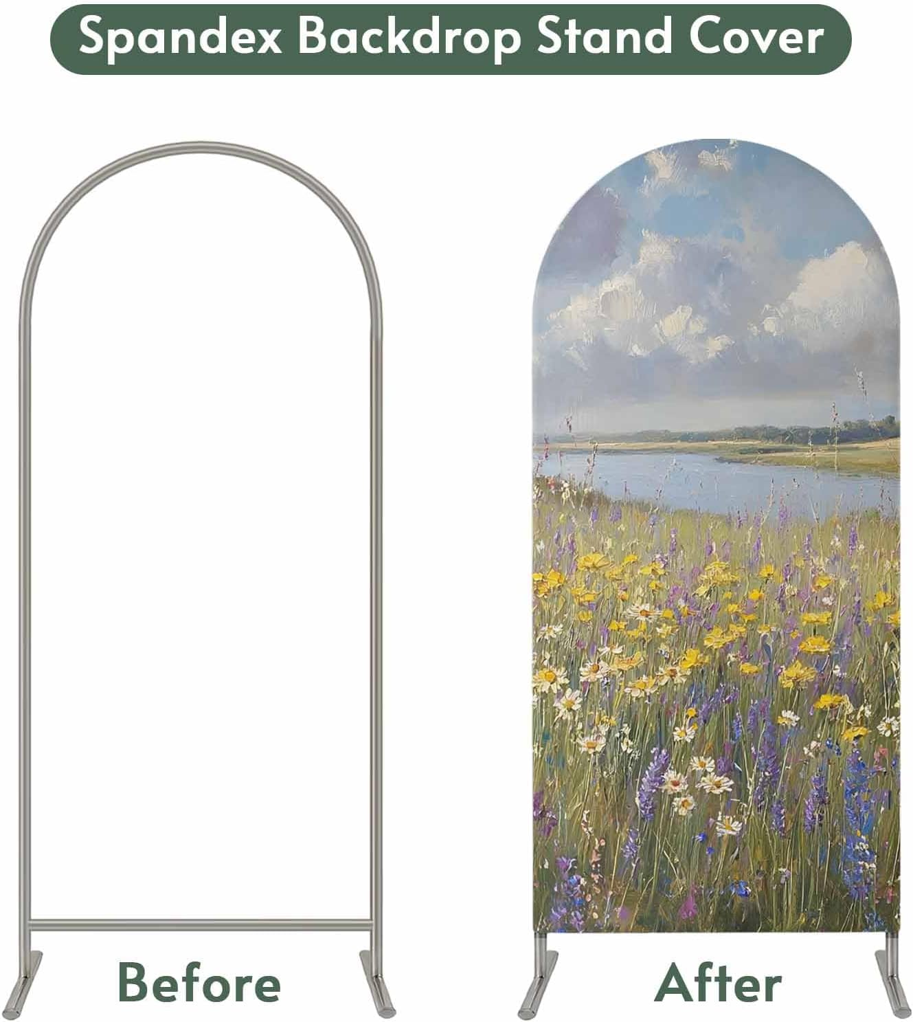 Jnbasdffb 7.2 Spring Floral Wedding Arch Cover, Stretchy Spandex Arch Backdrop Stand Covers FT, Oil Painting Pastoral