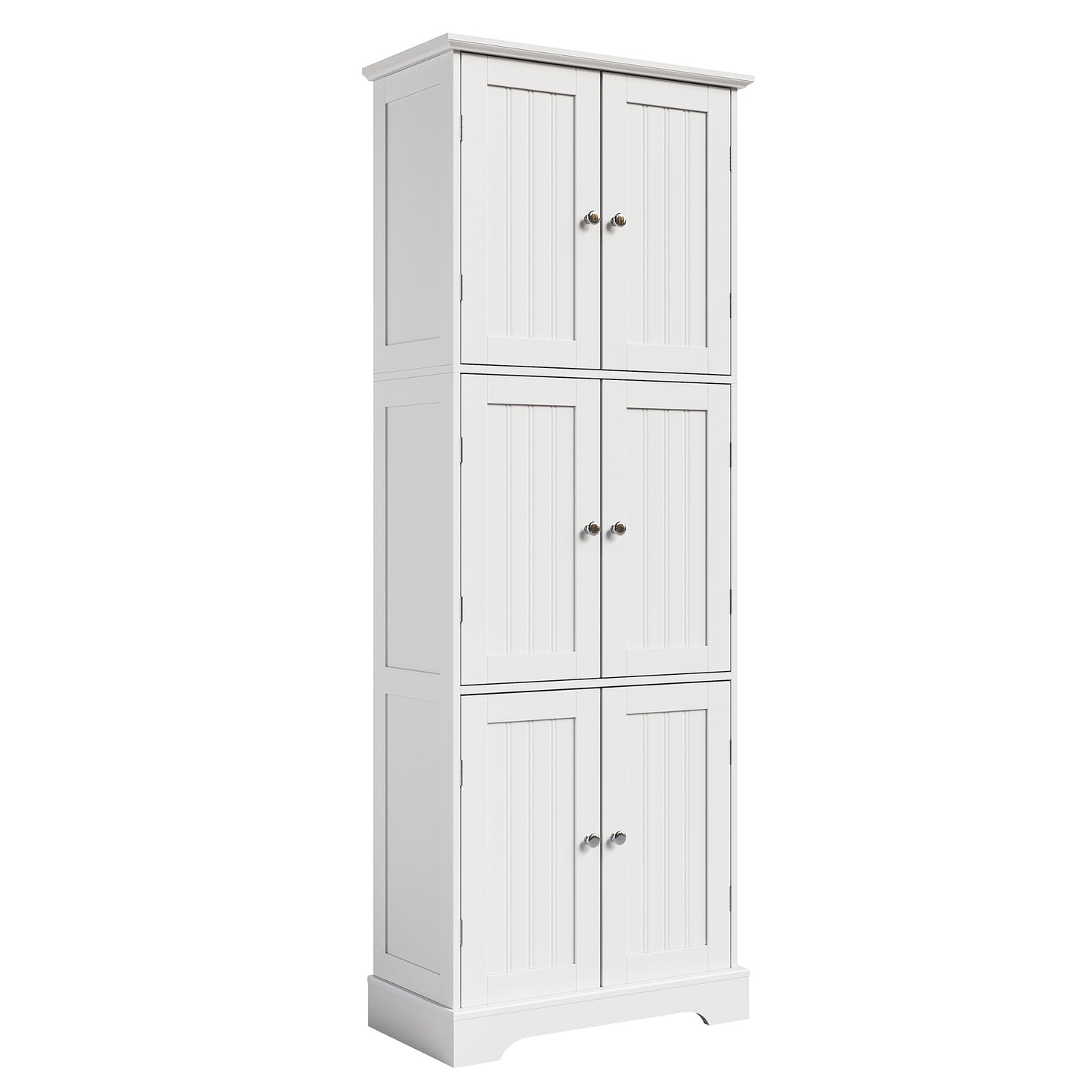 ChooChoo Tall Bathroom Storage Cabinet with 6 Doors, Freestanding Floor Cabinet with Adjustable Shelves, White Pantry Cabinet for Bathroom, Kitchen, Laundry Room