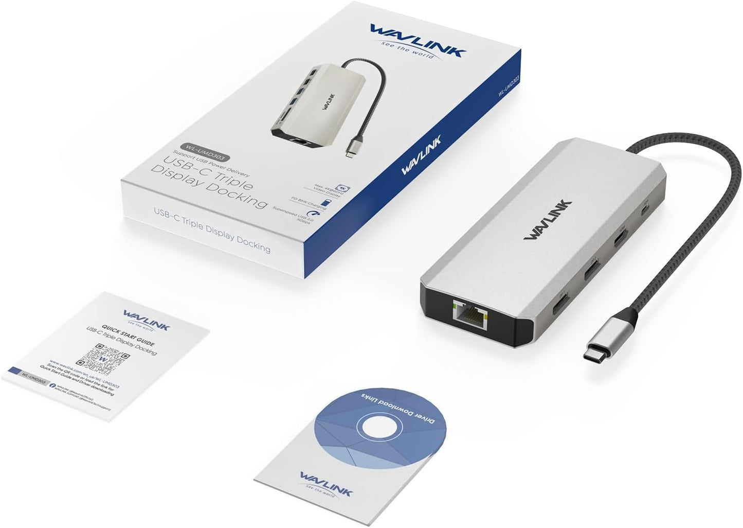 WAVLINK Station,12 1 100W USB3.0/2.0 Laptop Docking in Triple Display USB C Hub for Windows with Dual DP, HDMI, PD