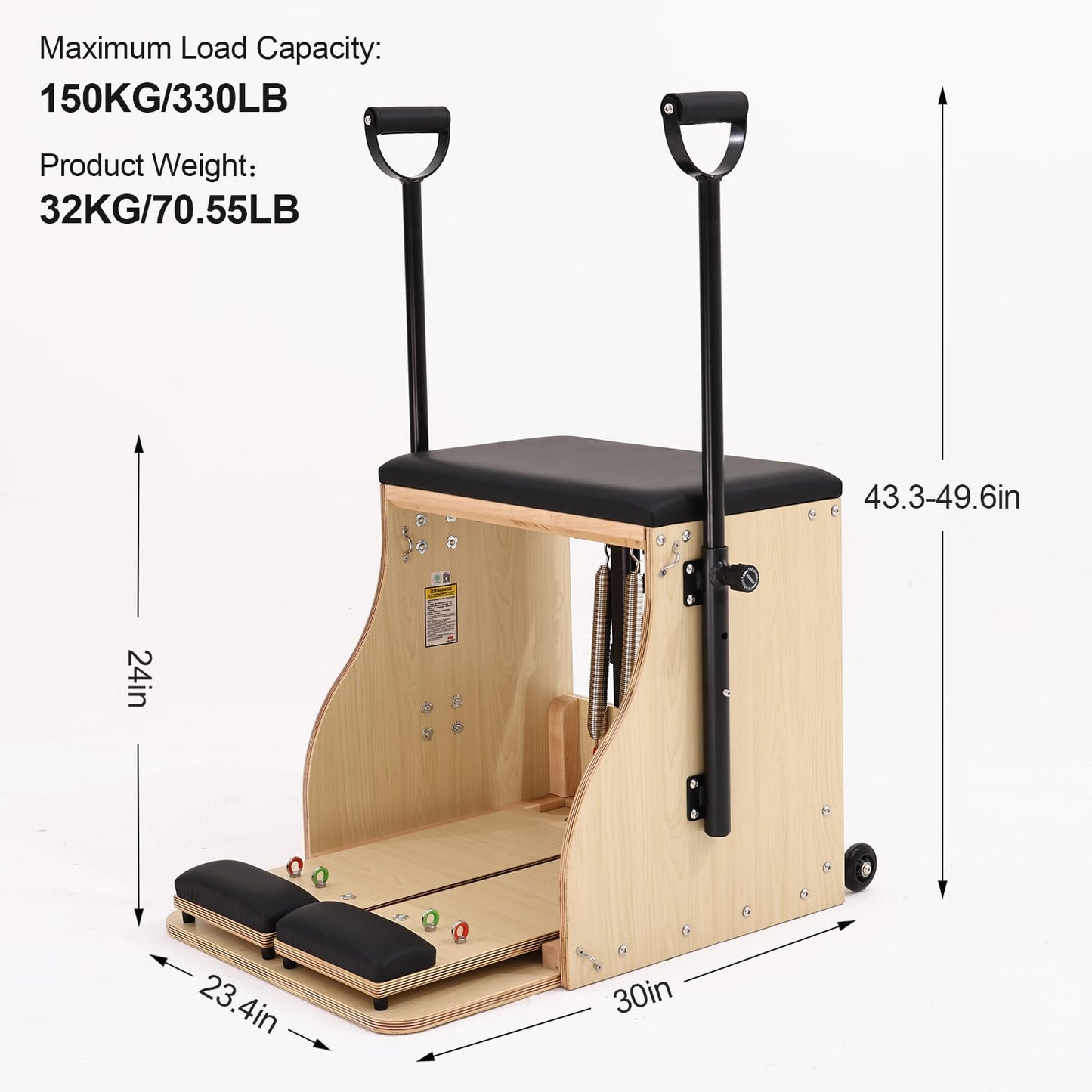 Pilates Chair, Split-Pedal Stability Pilates Combo Chair with Handles,Resistance Bands Chair Pilates Reformer Machine,Yoga Fitness Trainer,Pilates Equipment for Home Studio Use (Black)