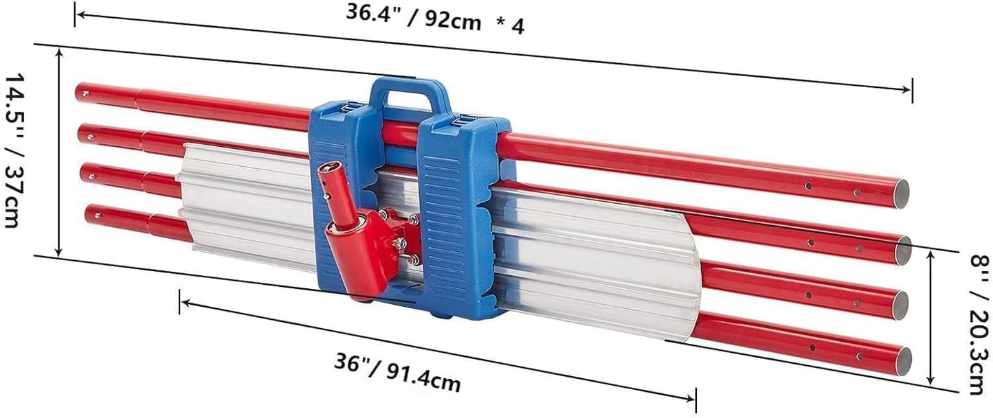 36"x8" Bull Float Kit, Aluminum Magnesium Alloy Concrete Float with Adjustable Bracket, 4 Extension Handles & Carrying Case, Round-End Cement Finishing Tool