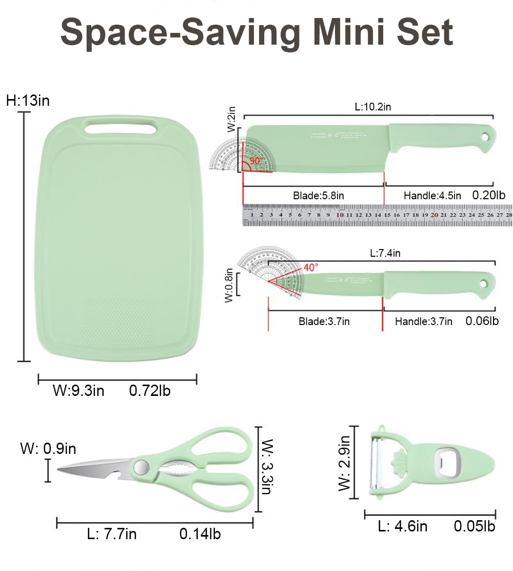 5 in 1 Mini Knife and Cutting Board Set, Small Cutting Board Camping Cutting Board Cutting Board Scissors, Smart Cutting Board and Knife Set, Dorm Kitchen Essentials Travel Knife Set (Wheaten)