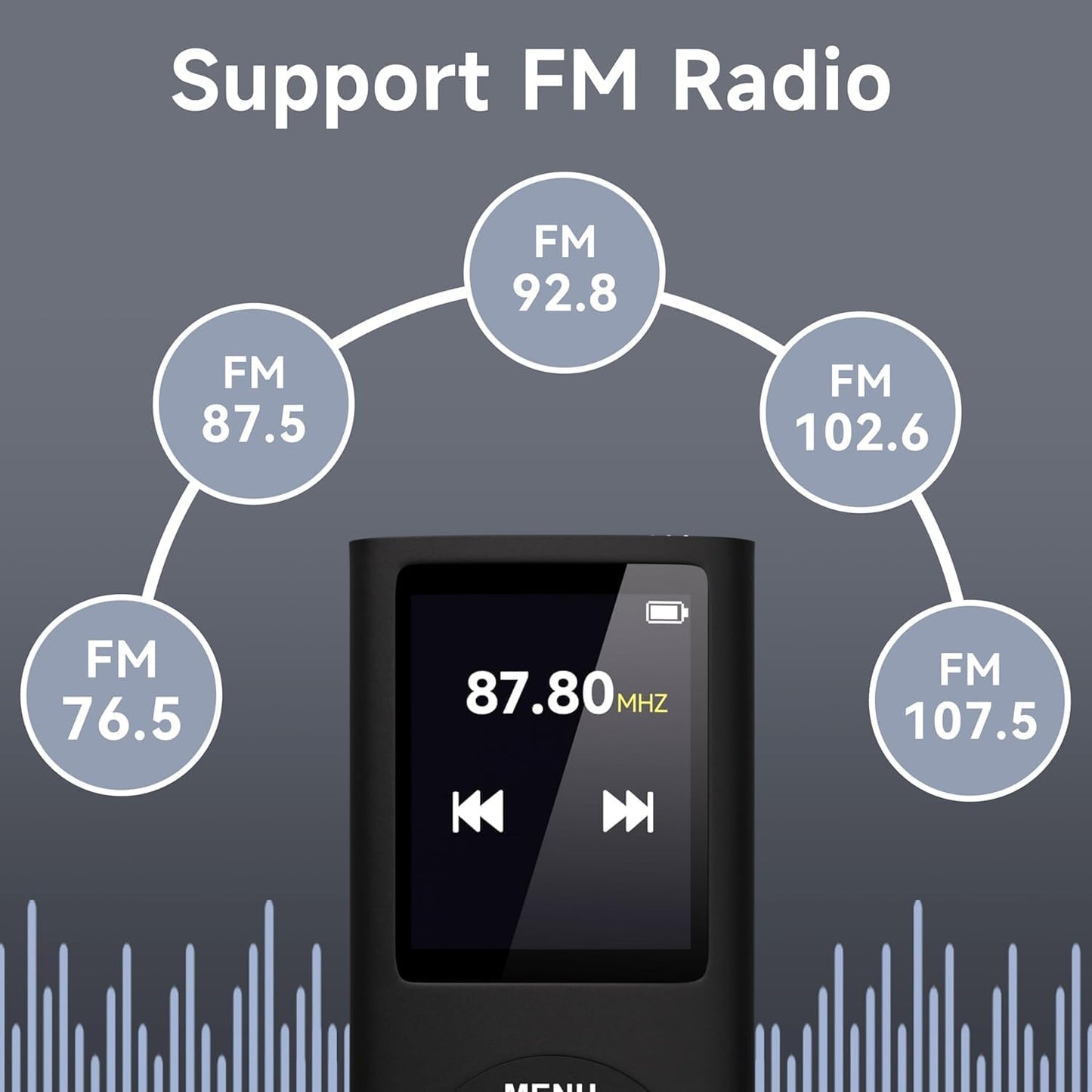FKLBBLPM MP3 5.2, 32GB Player with Bluetooth Portable Music Player with Memory Card, Stereo Earphone, Voice Recorder