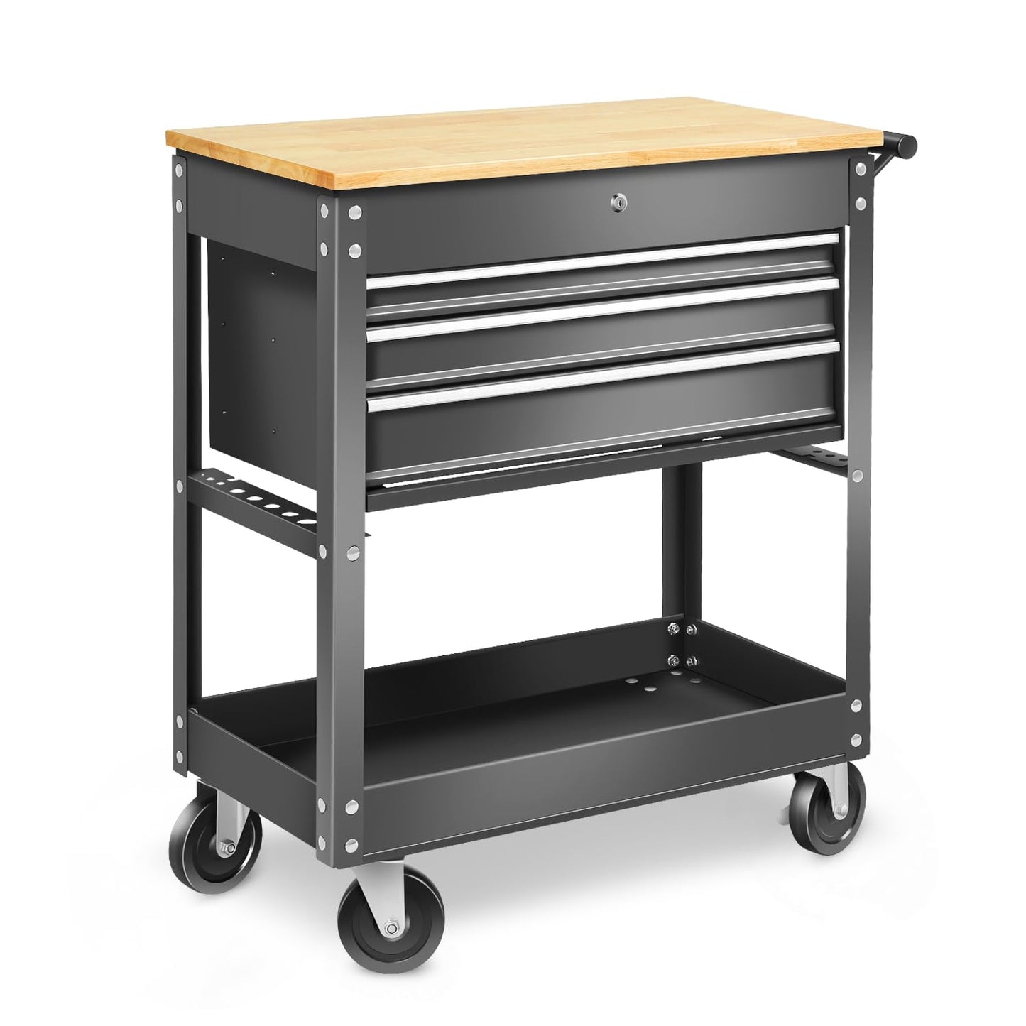DNA Motoring 3-Drawer Rolling Tools Chest, Rolling Tool Storage Cabinet, Heavy Duty Mechanic Tool Cart, Trolley Organizer for Garage, Warehouse, Workshop, Black, TOOLS-00403
