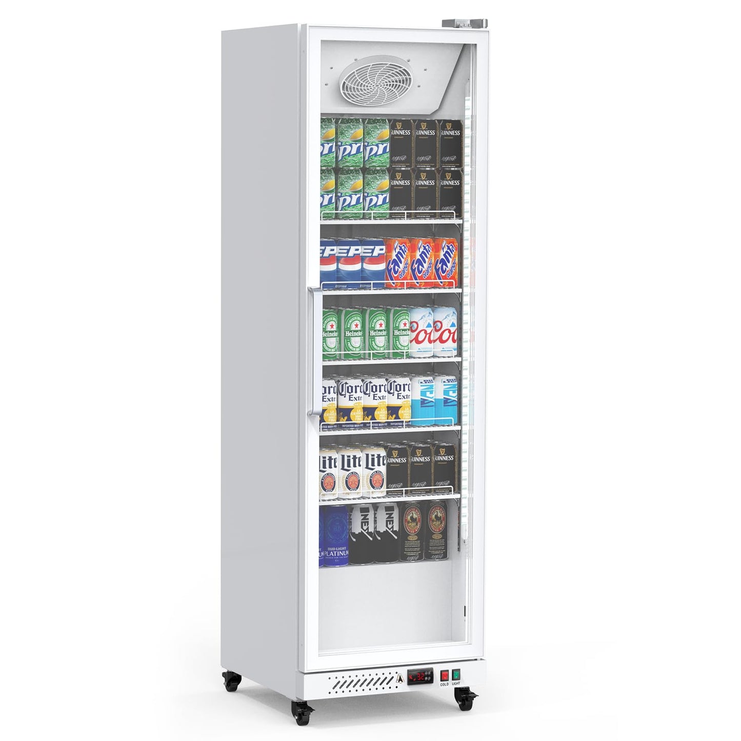 PeakPursuit Commercial Display Refrigerator, 12.4 Cu.Ft. Beverage Refrigerator Glass Door Beverage Cooler, Upright Merchandiser Cooler Display Fridge With LED Light and Adjustable Shelves
